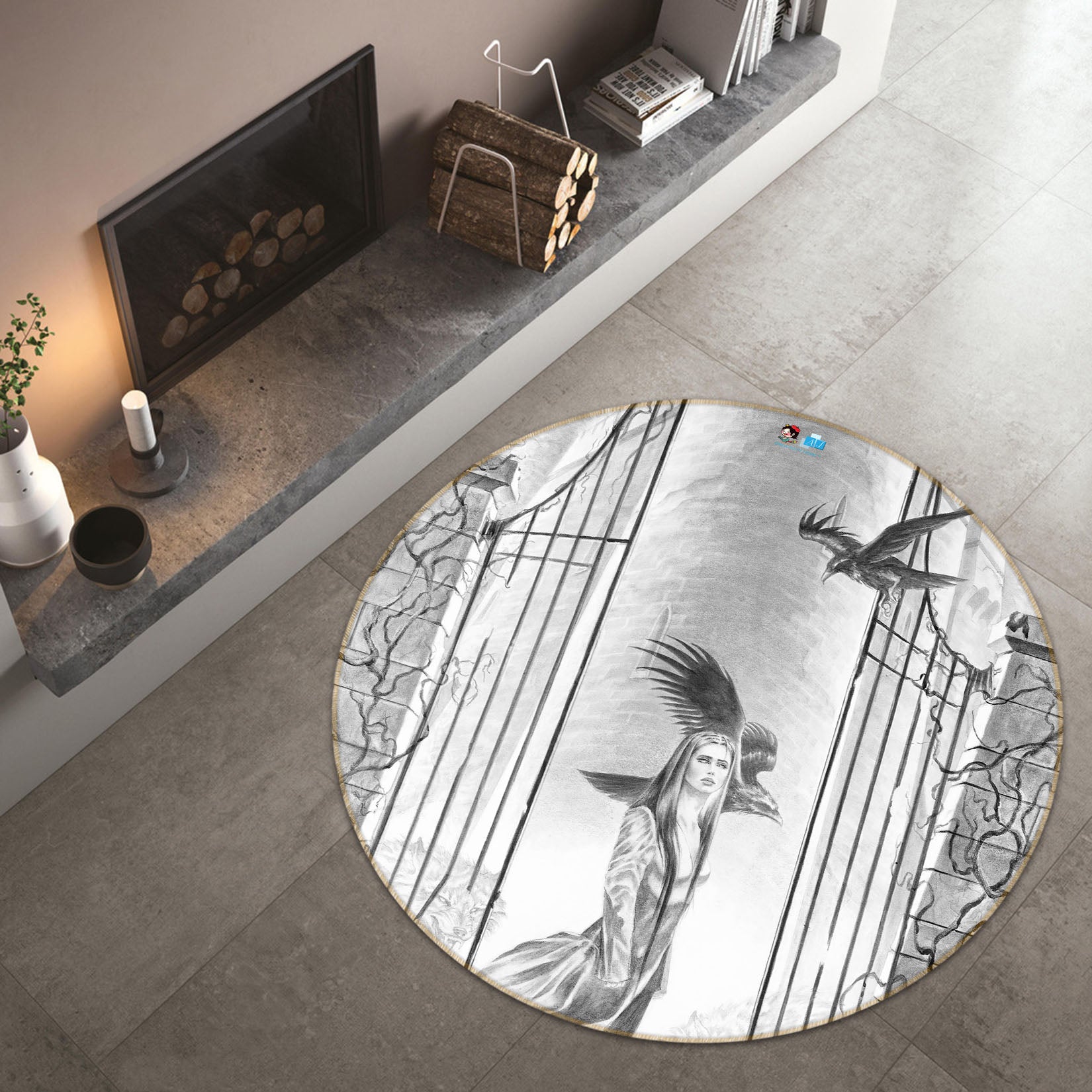 3D Sketch Woman 8356 Ruth Thompson Rug Round Non Slip Rug Mat