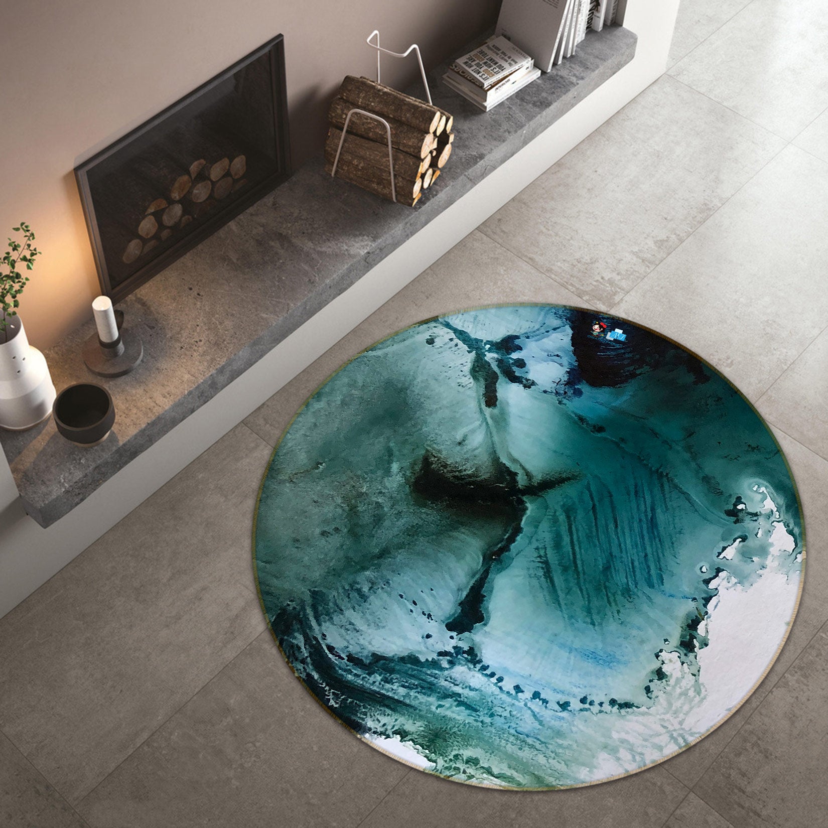 3D Aqua Blue 779 Skromova Marina Rug Round Non Slip Rug Mat