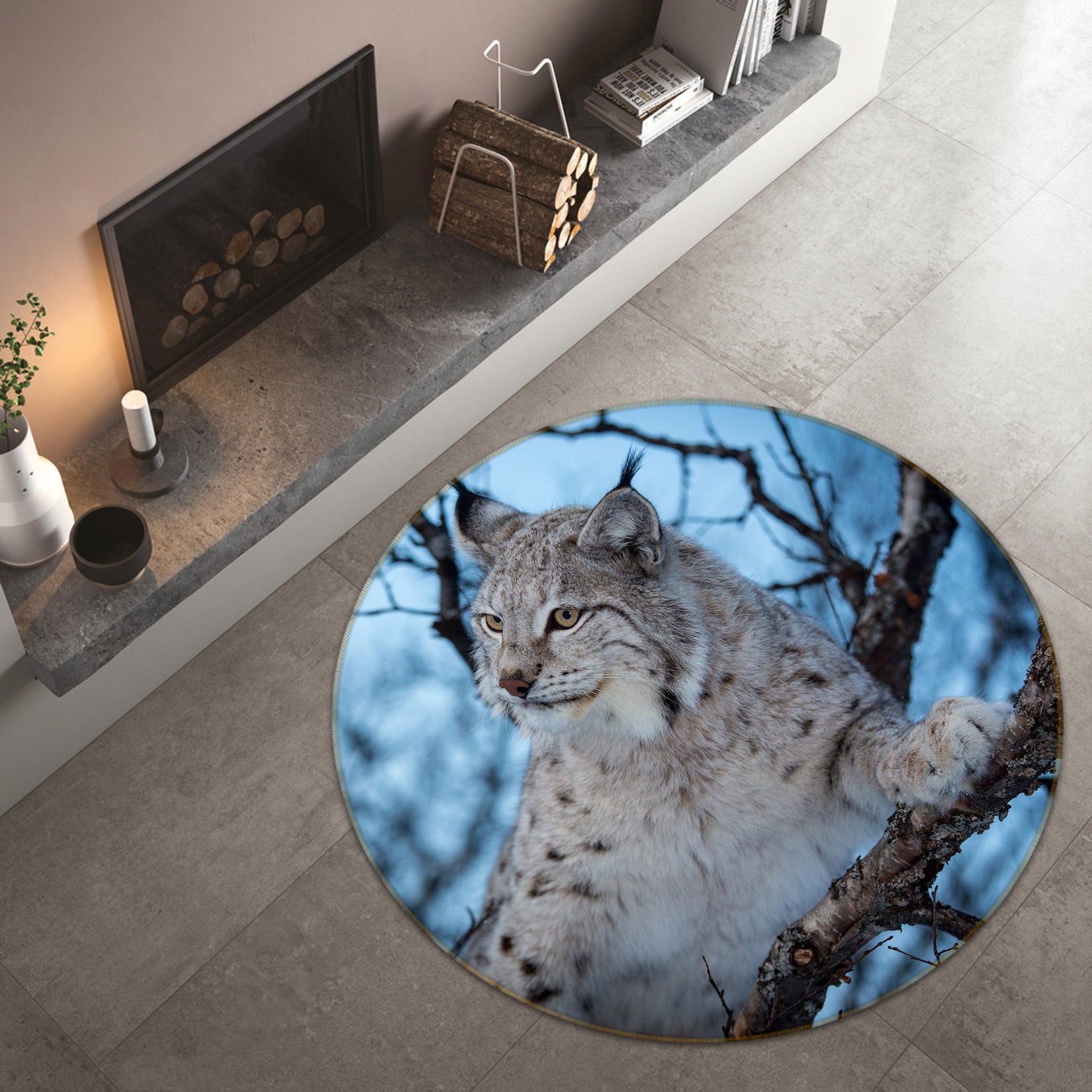 3D Leopard 38061 Animal Round Non Slip Rug Mat