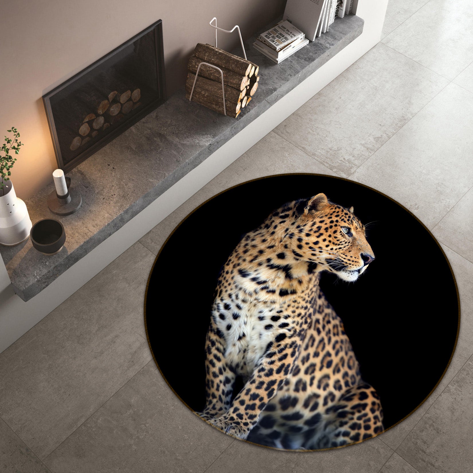 3D Leopard 38062 Animal Round Non Slip Rug Mat