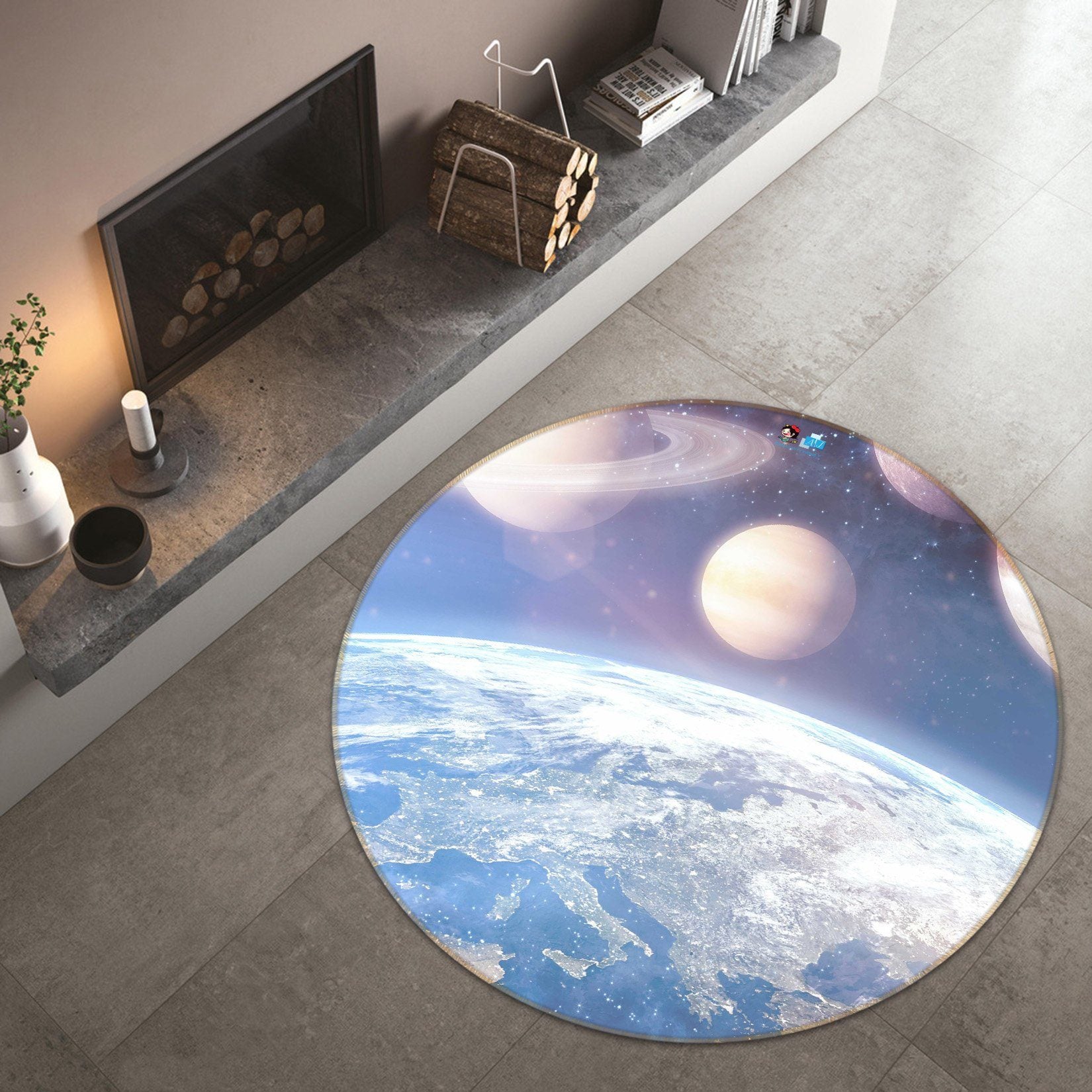 3D Earth Moon 128 Round Non Slip Rug Mat Mat AJ Creativity Home 