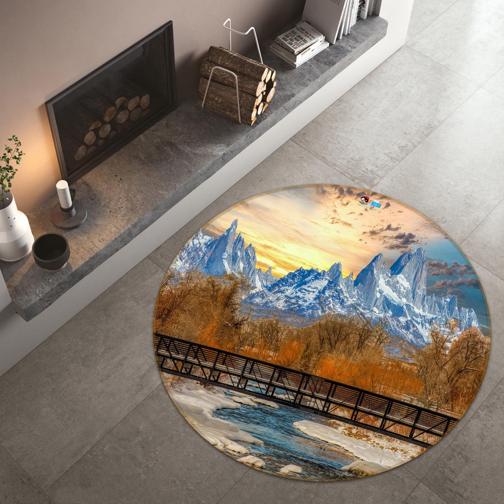 3D Snow Mountain 5067 Beth Sheridan Rug Round Non Slip Rug Mat