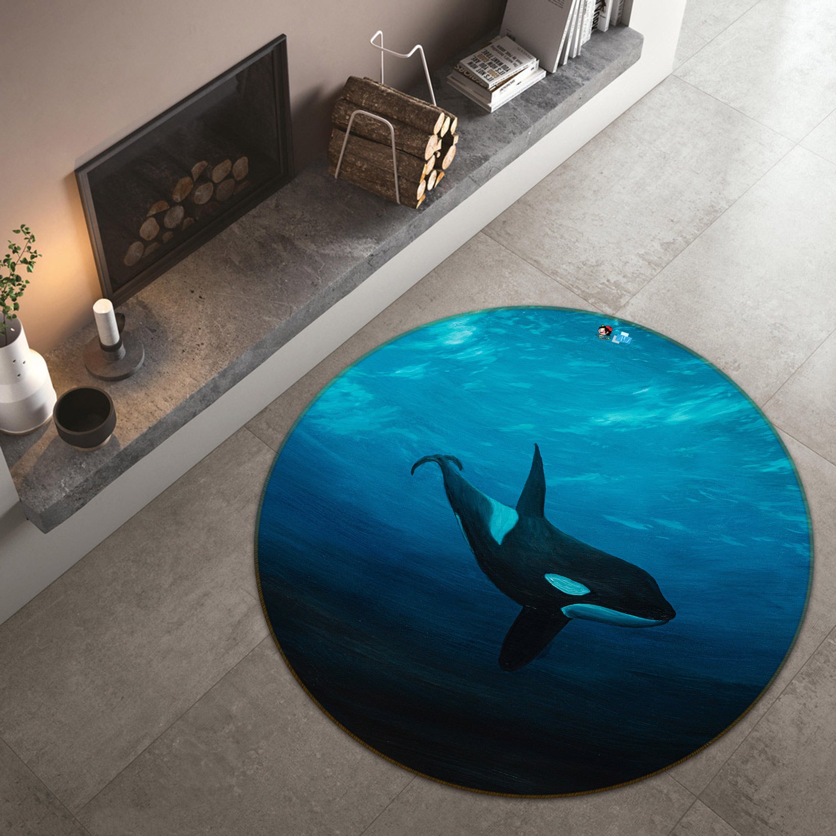 3D Sea Whale 18150 Marina Zotova Rug Round Non Slip Rug Mat