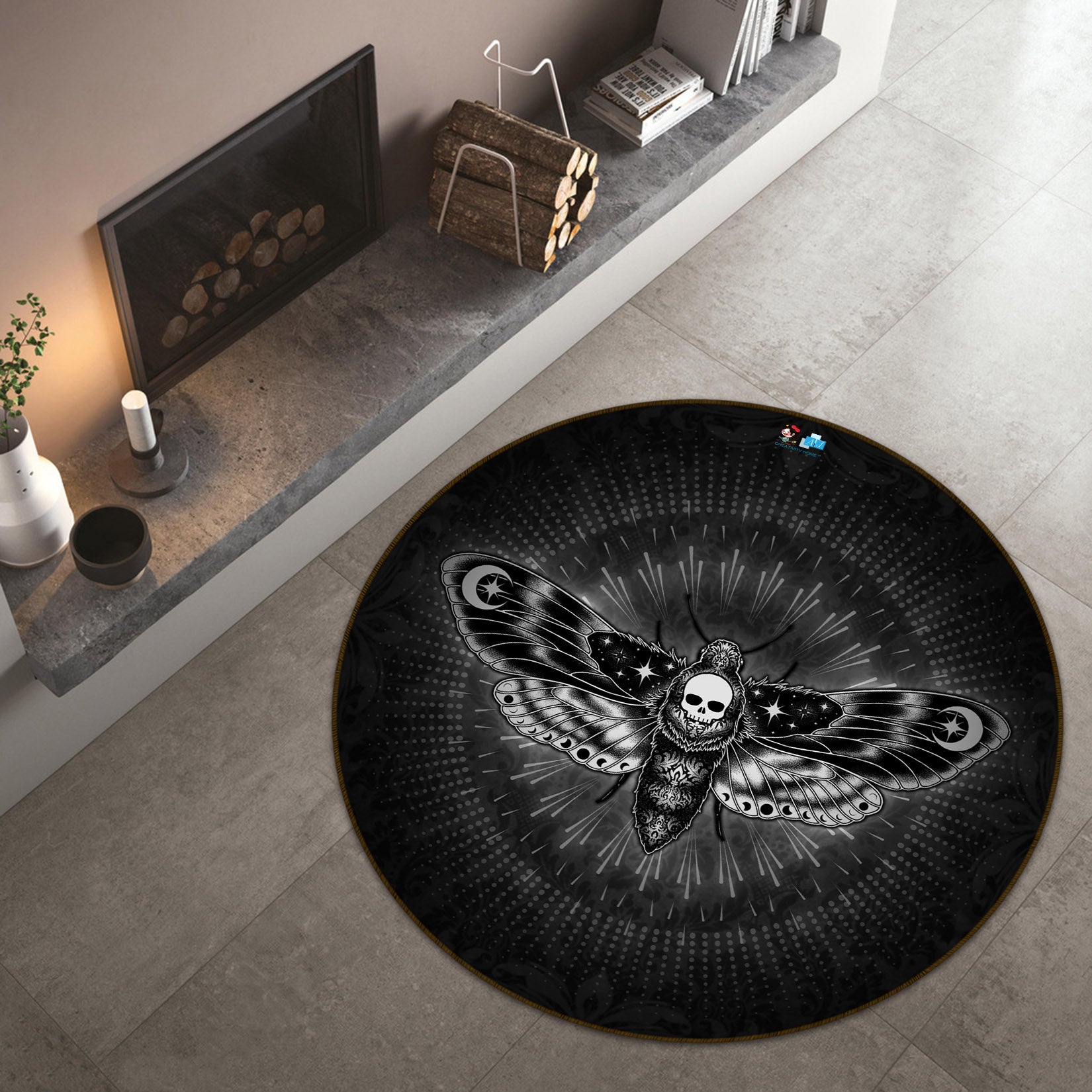 3D Black Skull Insect 8898 Brigid Ashwood Rug Round Non Slip Rug Mat