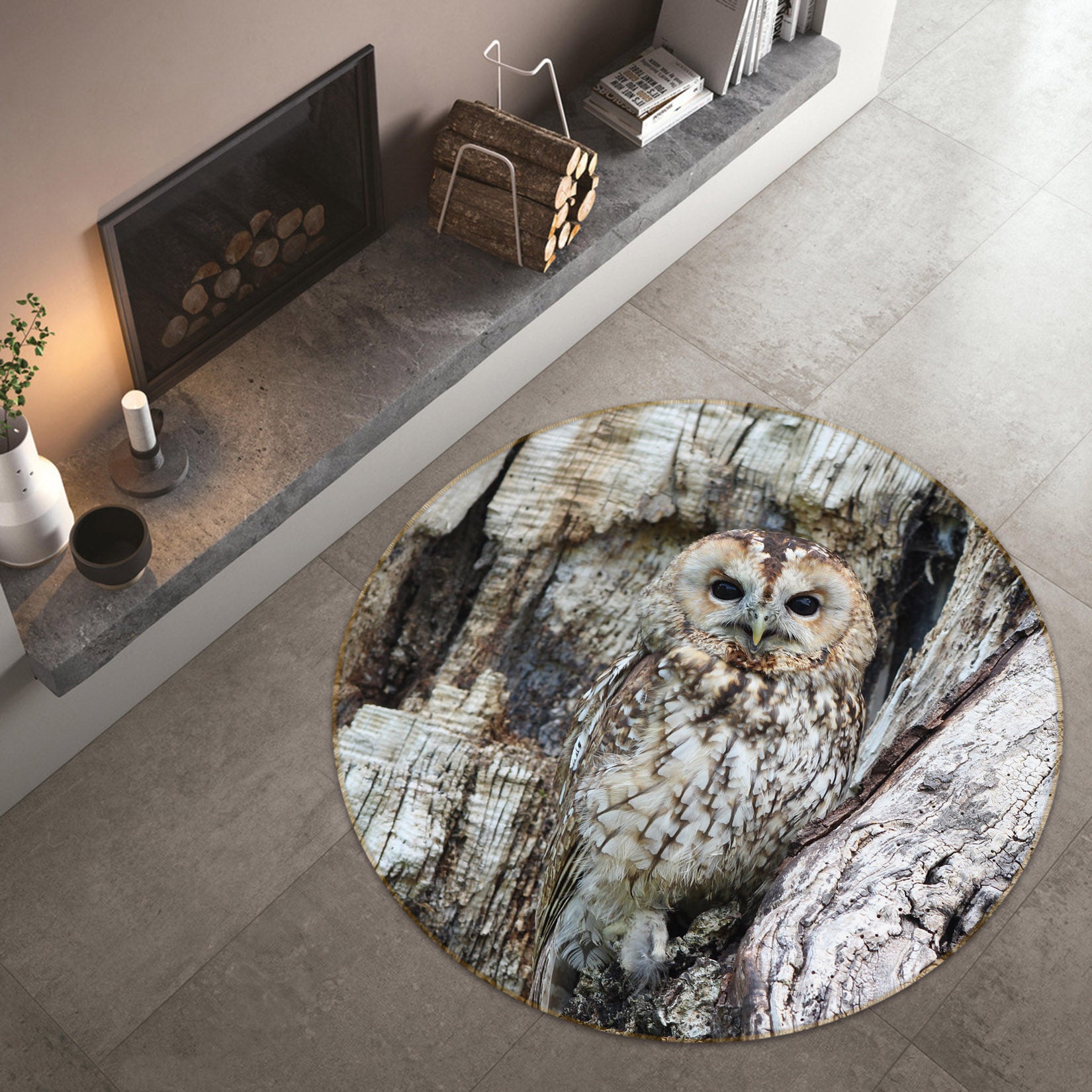 3D Owl 82037 Animal Round Non Slip Rug Mat