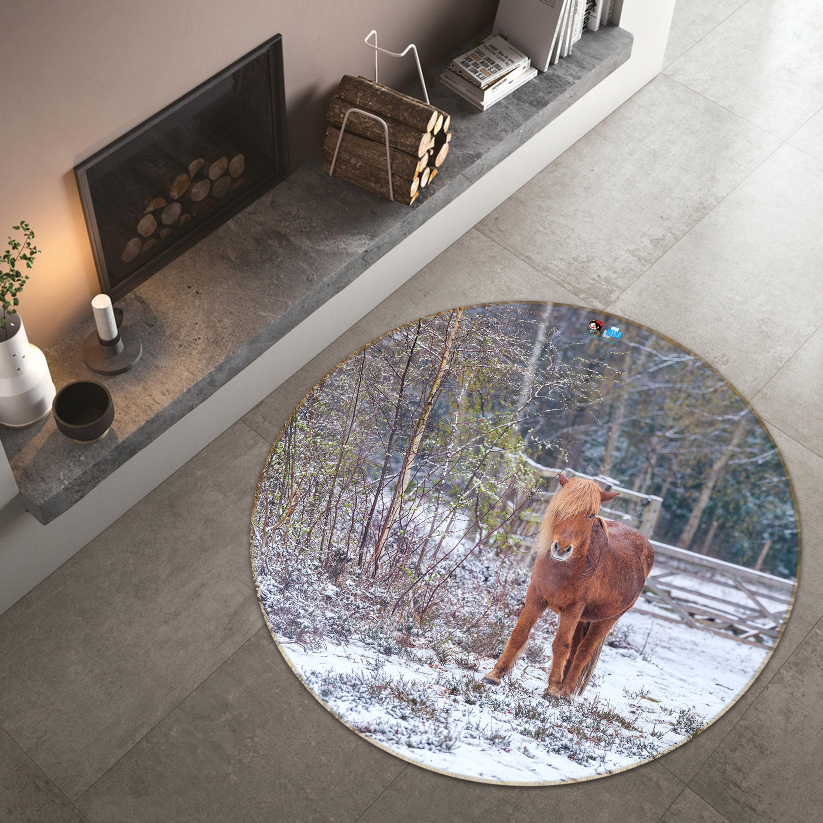 3D Brown Pony 7390 Assaf Frank Rug Round Non Slip Rug Mat