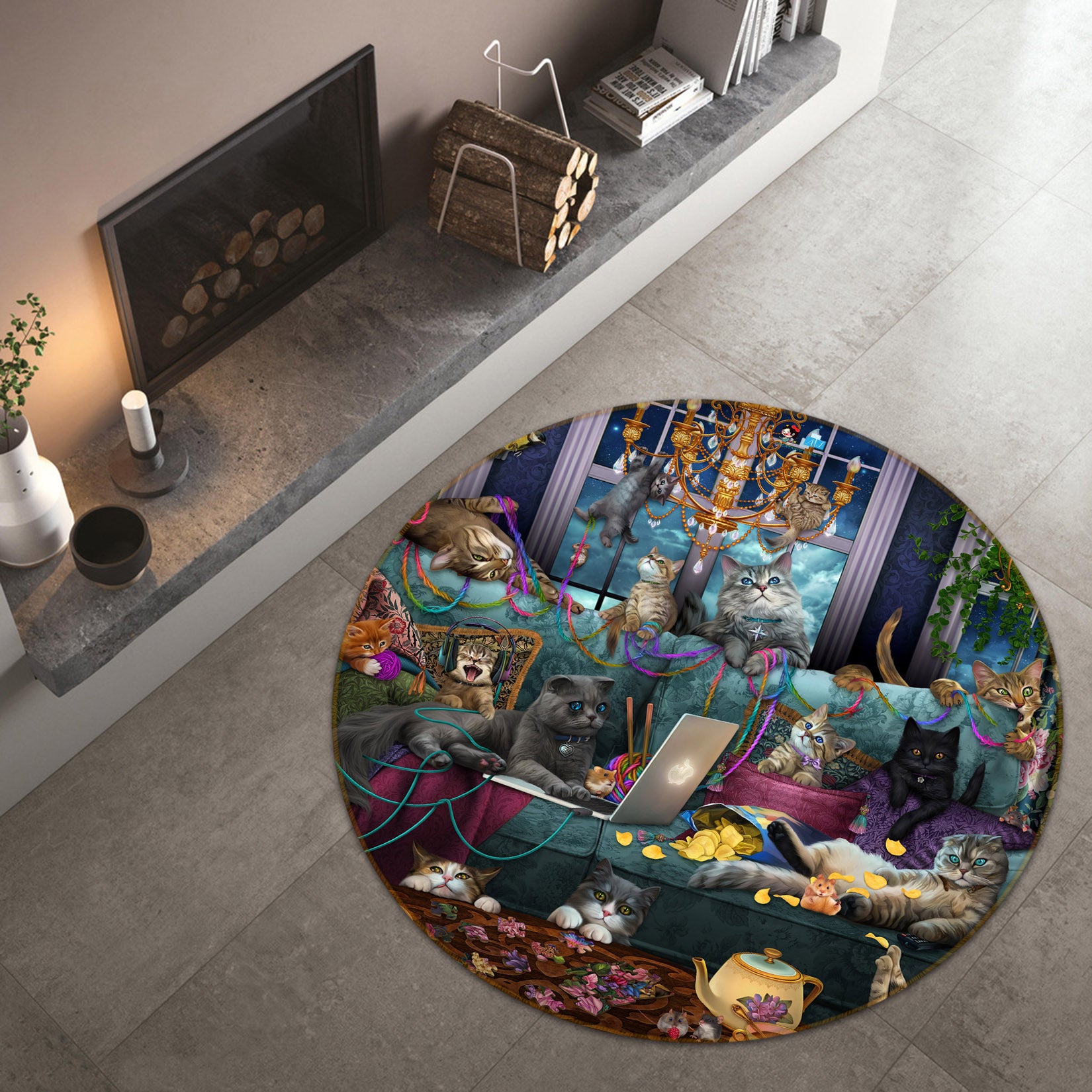 3D Sofa Cat 8874 Brigid Ashwood Rug Round Non Slip Rug Mat