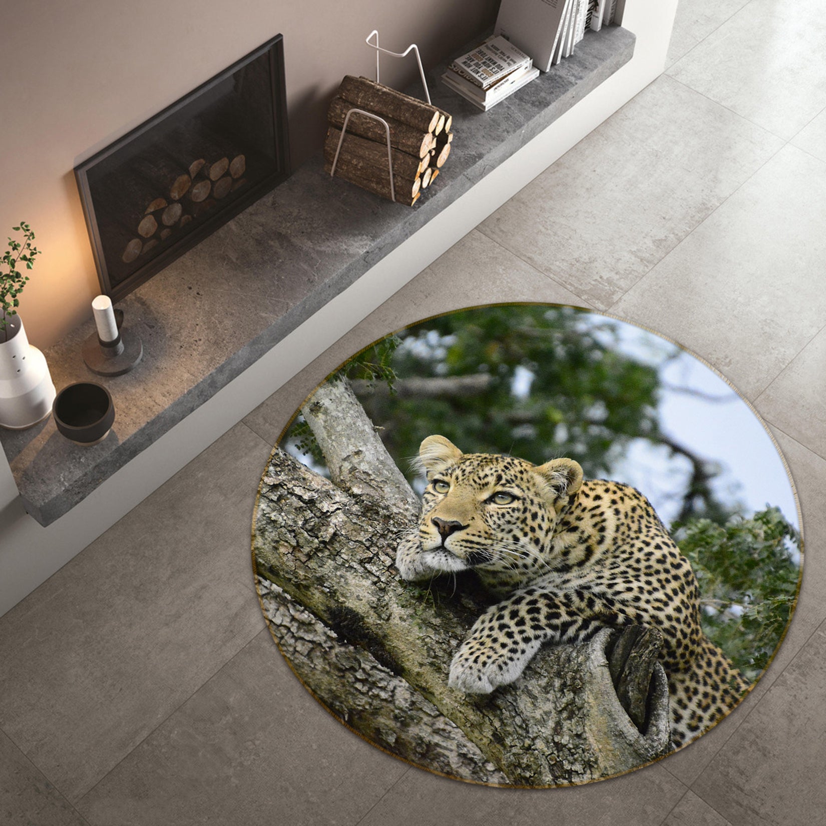 3D Trunk Leopard 82245 Animal Round Non Slip Rug Mat