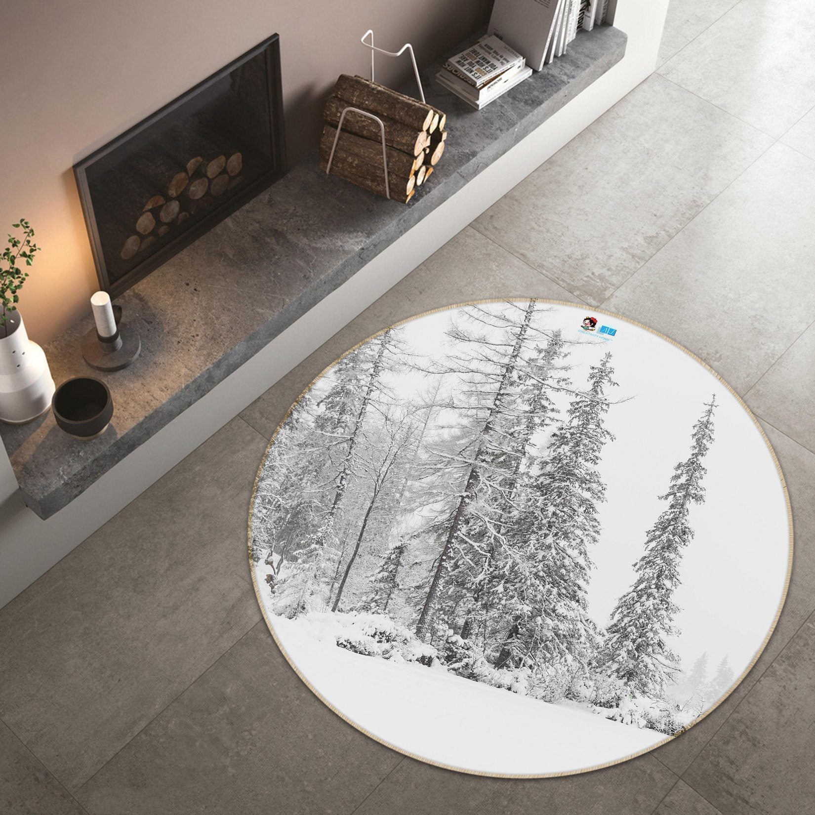 3D Snow Tree 123 Round Non Slip Rug Mat Mat AJ Creativity Home 