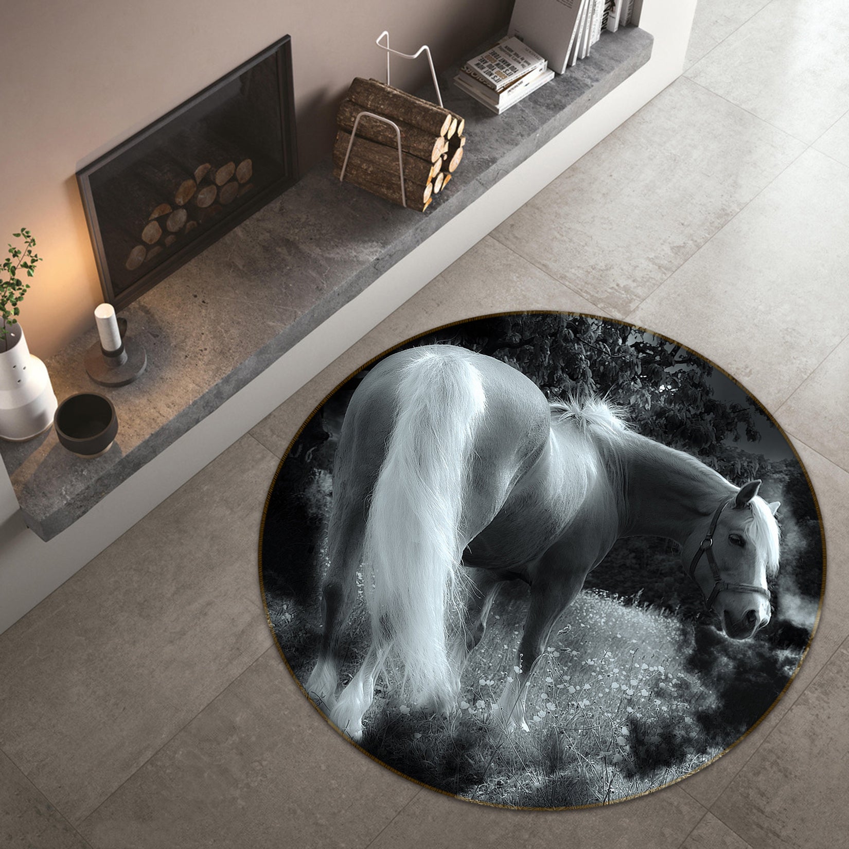 3D Horse 82234 Animal Round Non Slip Rug Mat