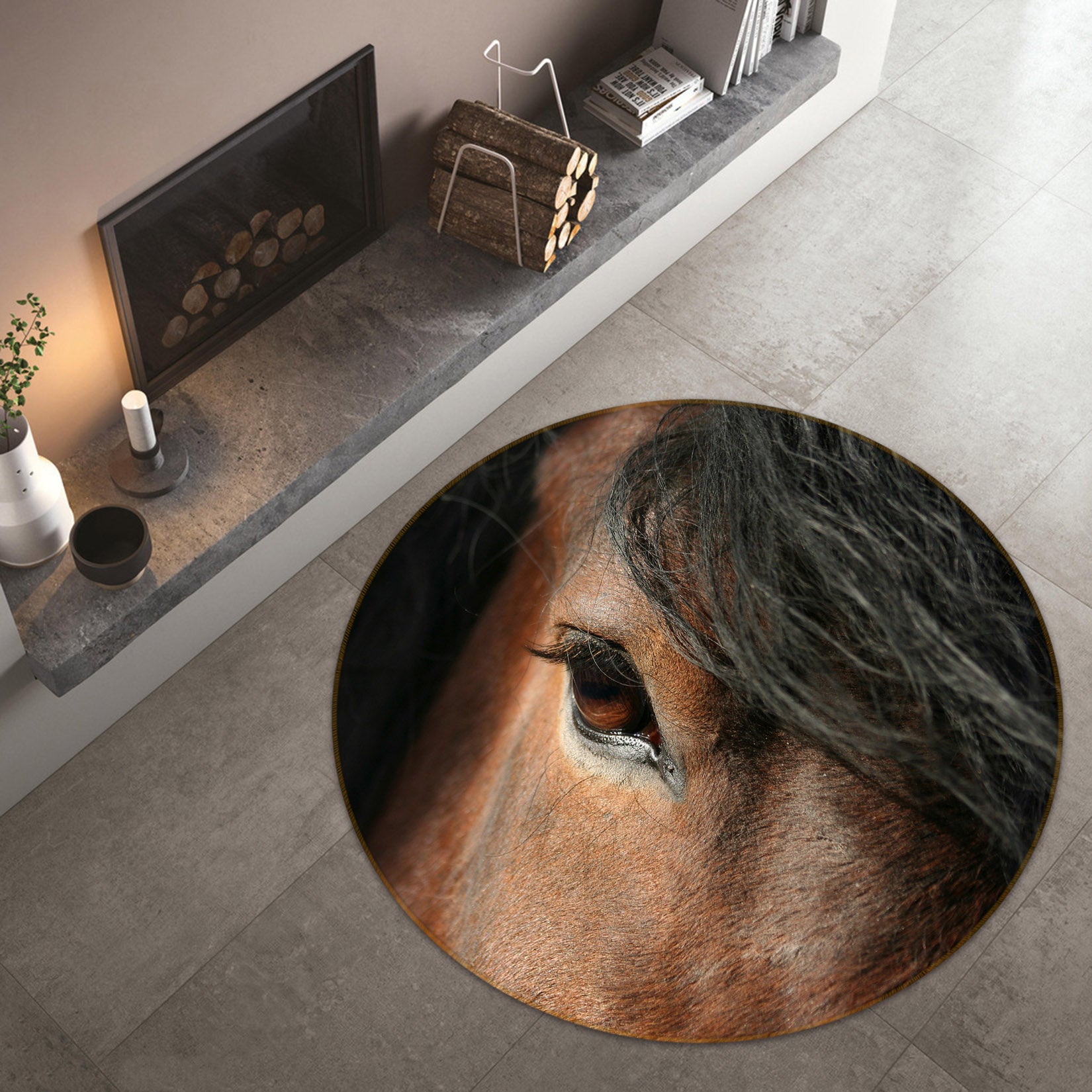 3D Horse Eye 82016 Animal Round Non Slip Rug Mat