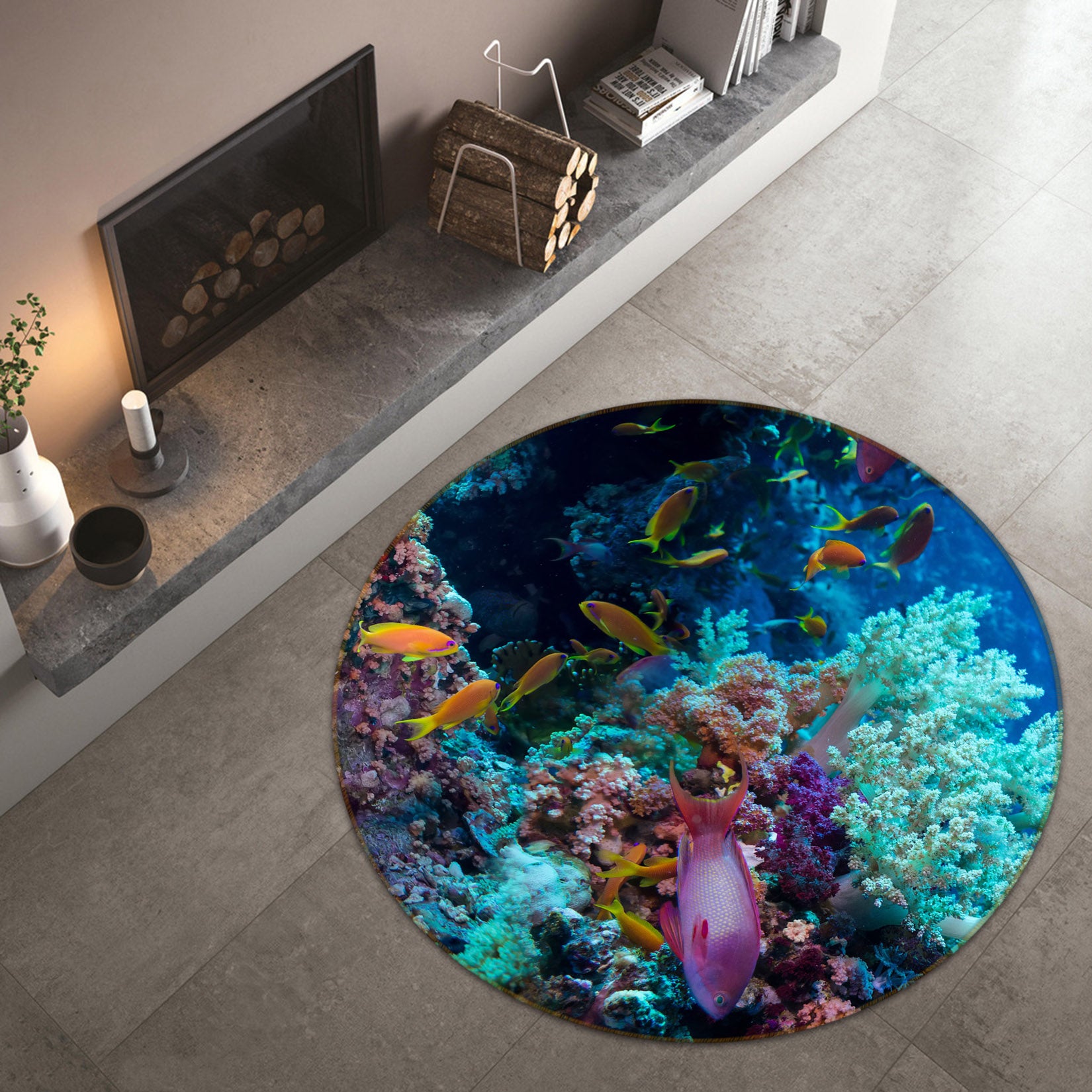 3D Coral Fish 38093 Animal Round Non Slip Rug Mat