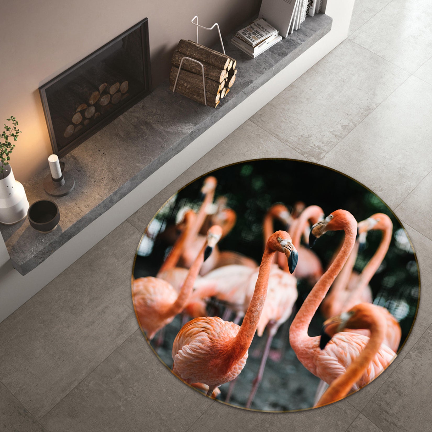 3D Red Flamingo Group 82225 Animal Round Non Slip Rug Mat