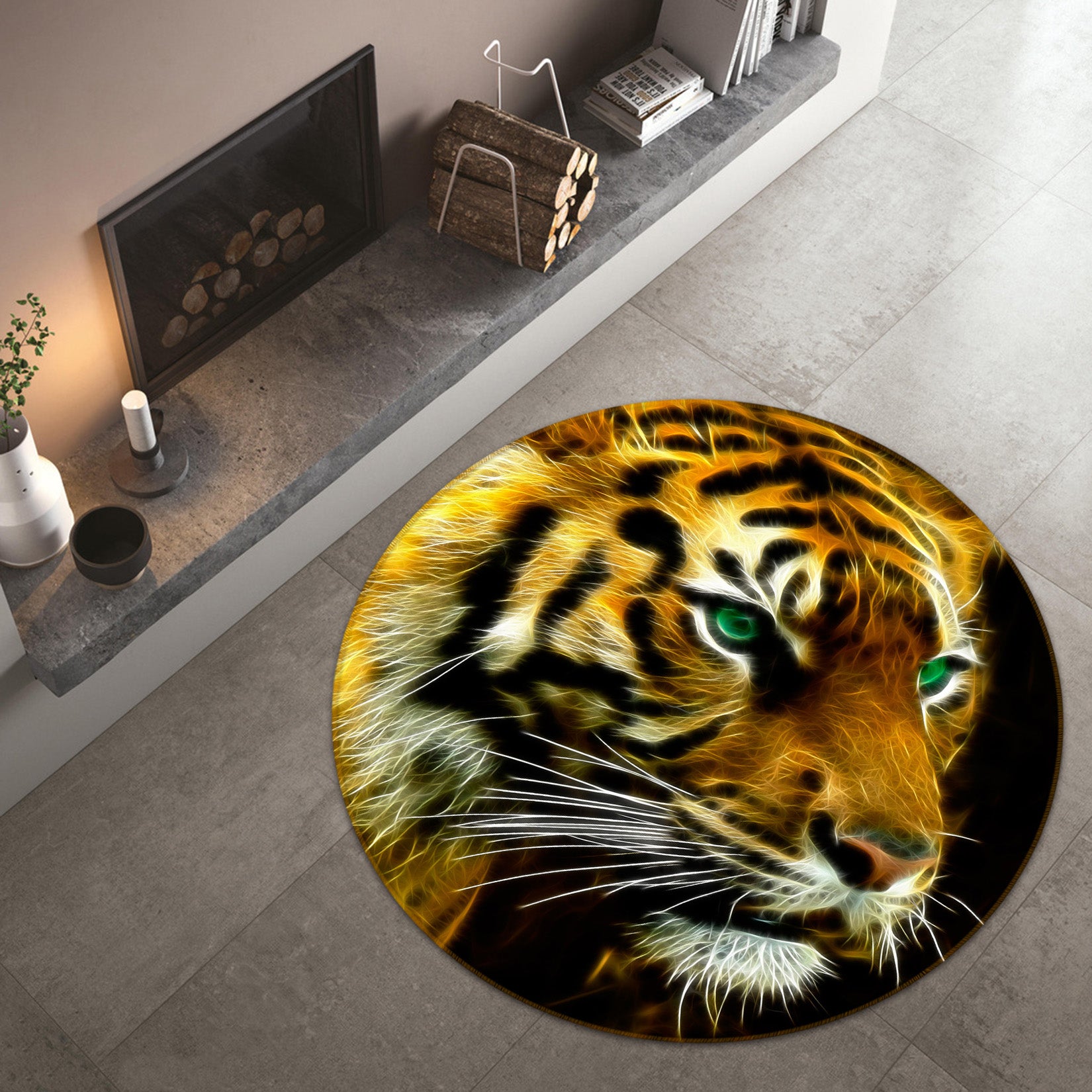 3D Tiger 38083 Animal Round Non Slip Rug Mat