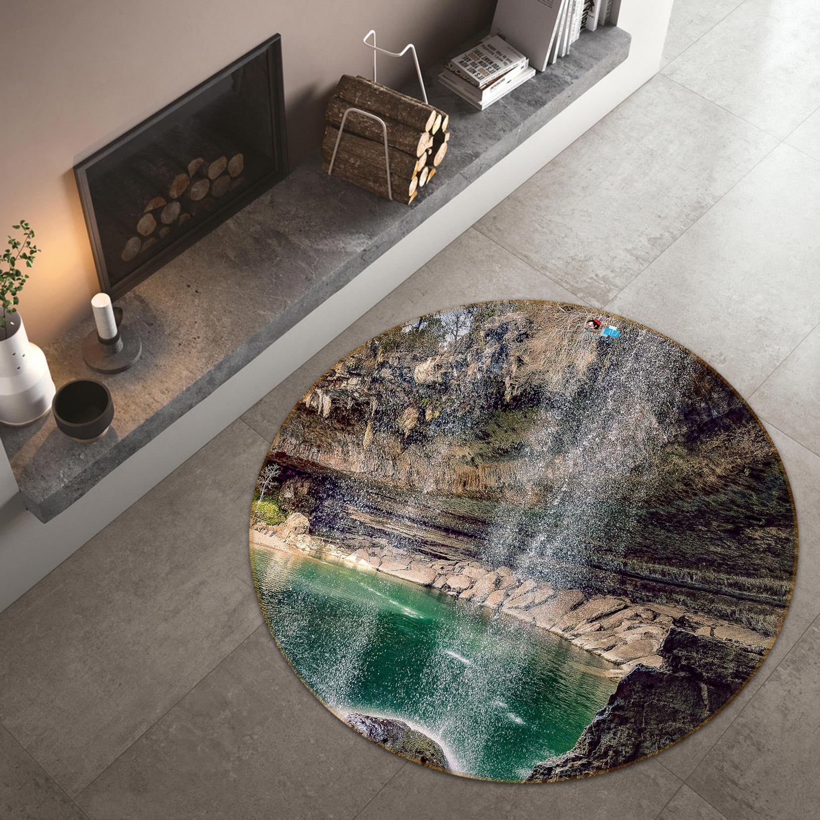 3D Waterfall Lake 5020 Beth Sheridan Rug Round Non Slip Rug Mat