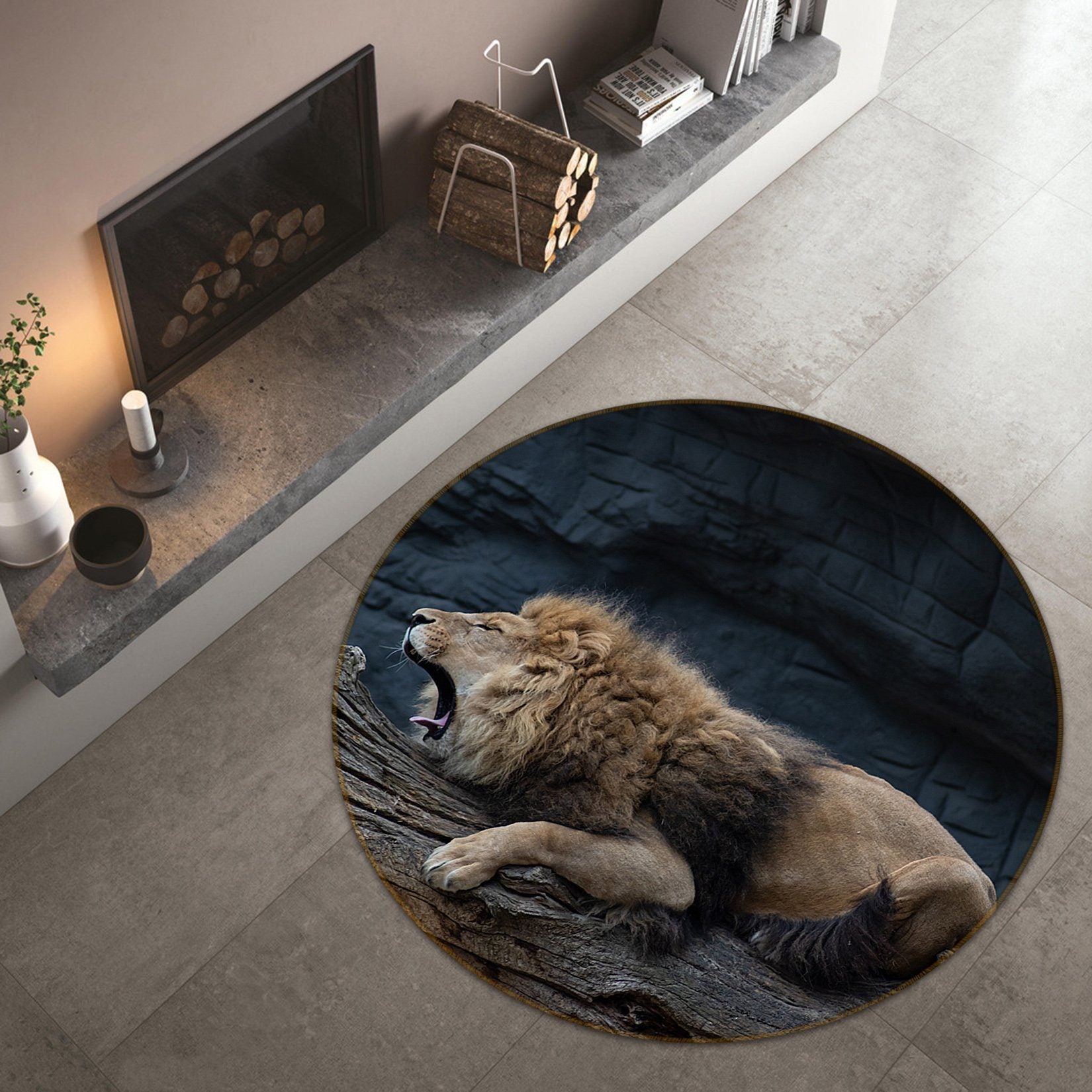 3D Lazy Lion 077 Animal Round Non Slip Rug Mat Mat AJ Creativity Home 