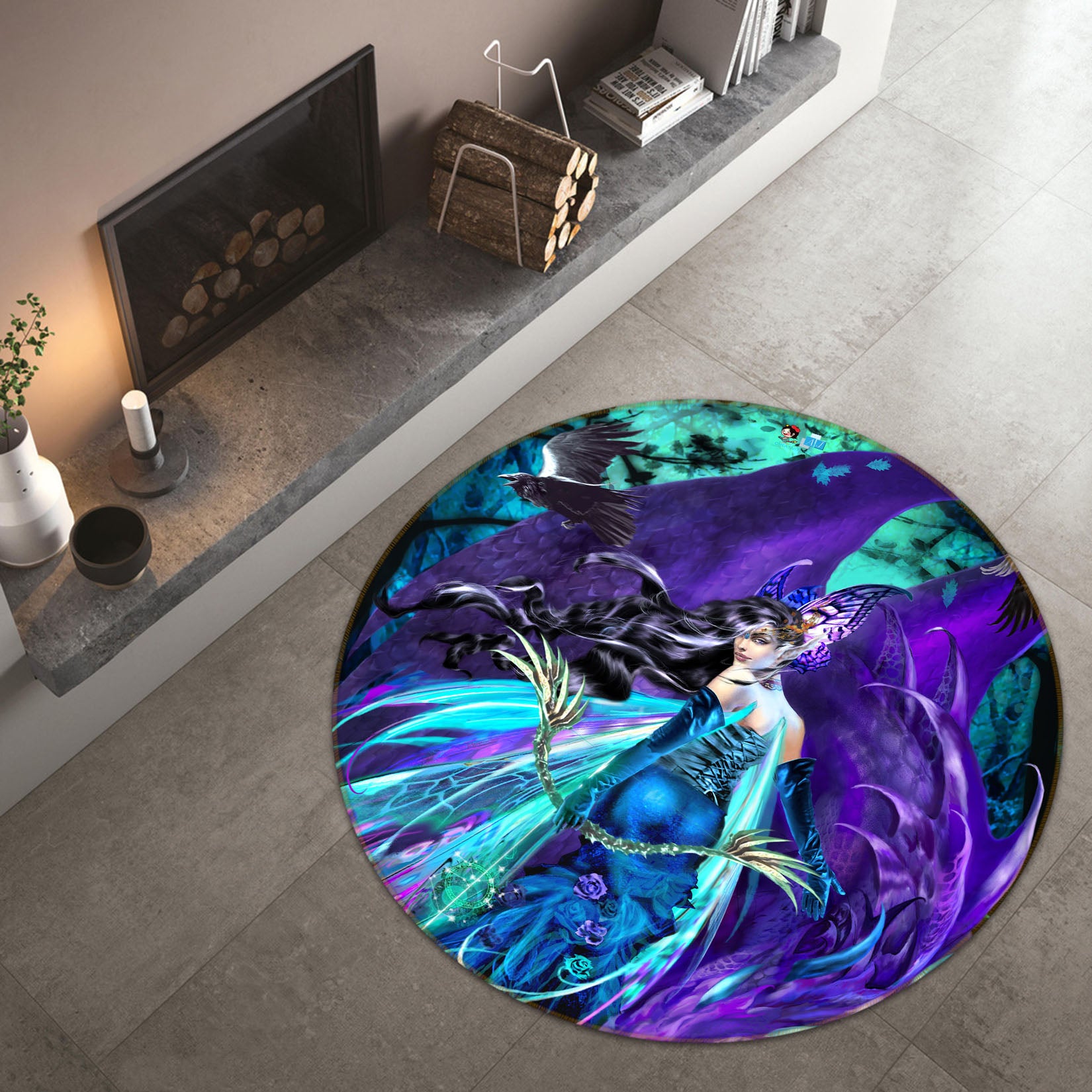 3D Purple Dragon Girl 8387 Ruth Thompson Rug Round Non Slip Rug Mat