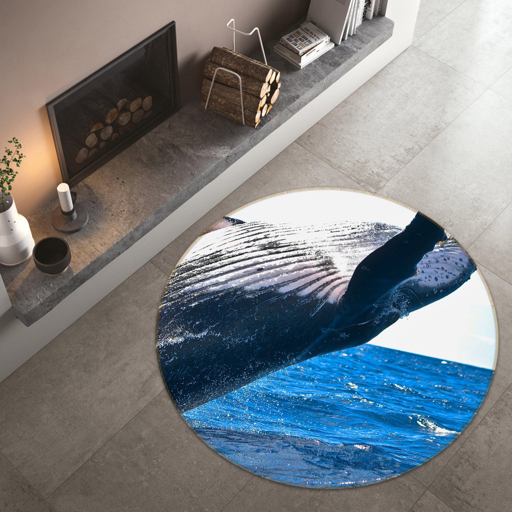 3D Whale 81267 Animal Round Non Slip Rug Mat