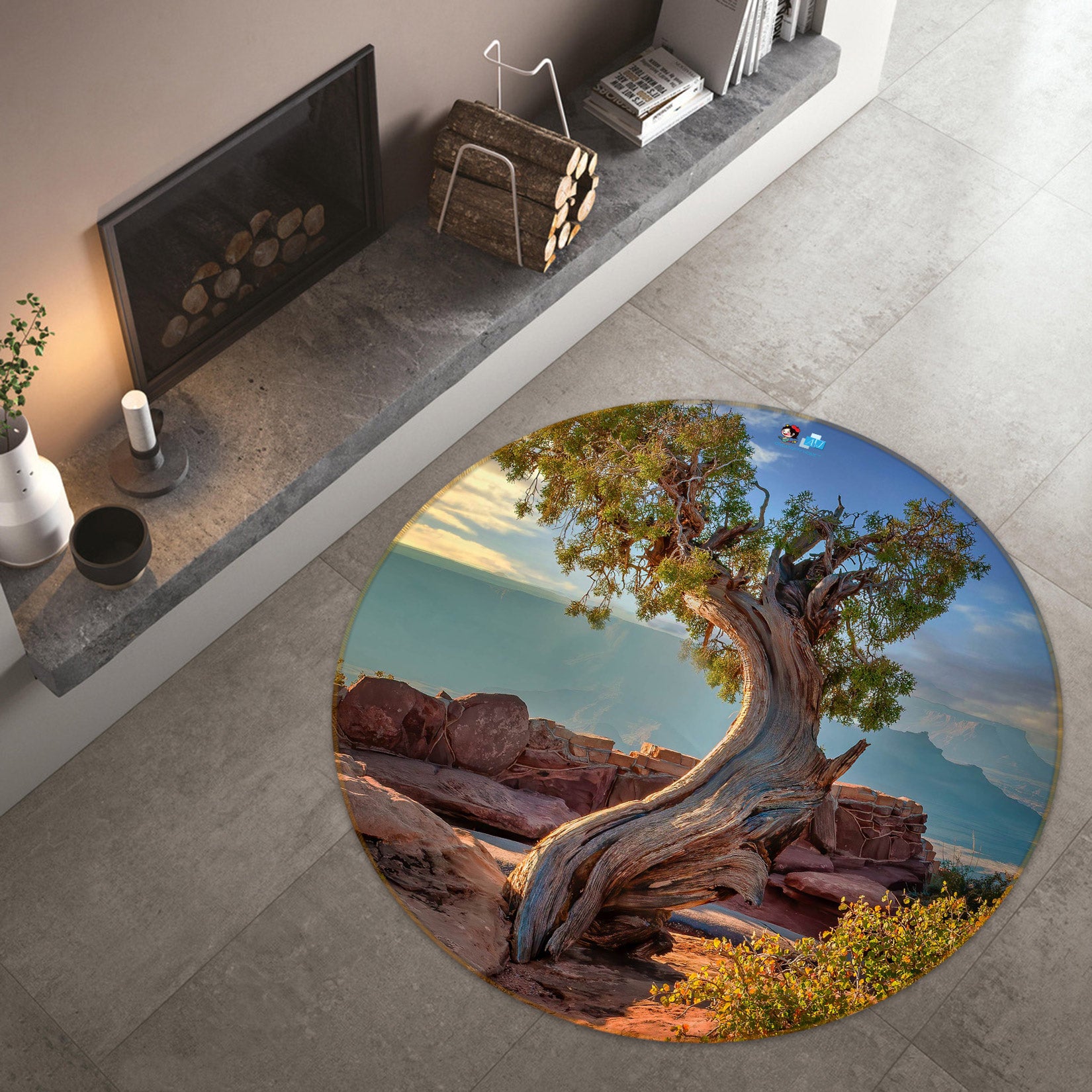 3D Tree Leaves 5016 Beth Sheridan Rug Round Non Slip Rug Mat