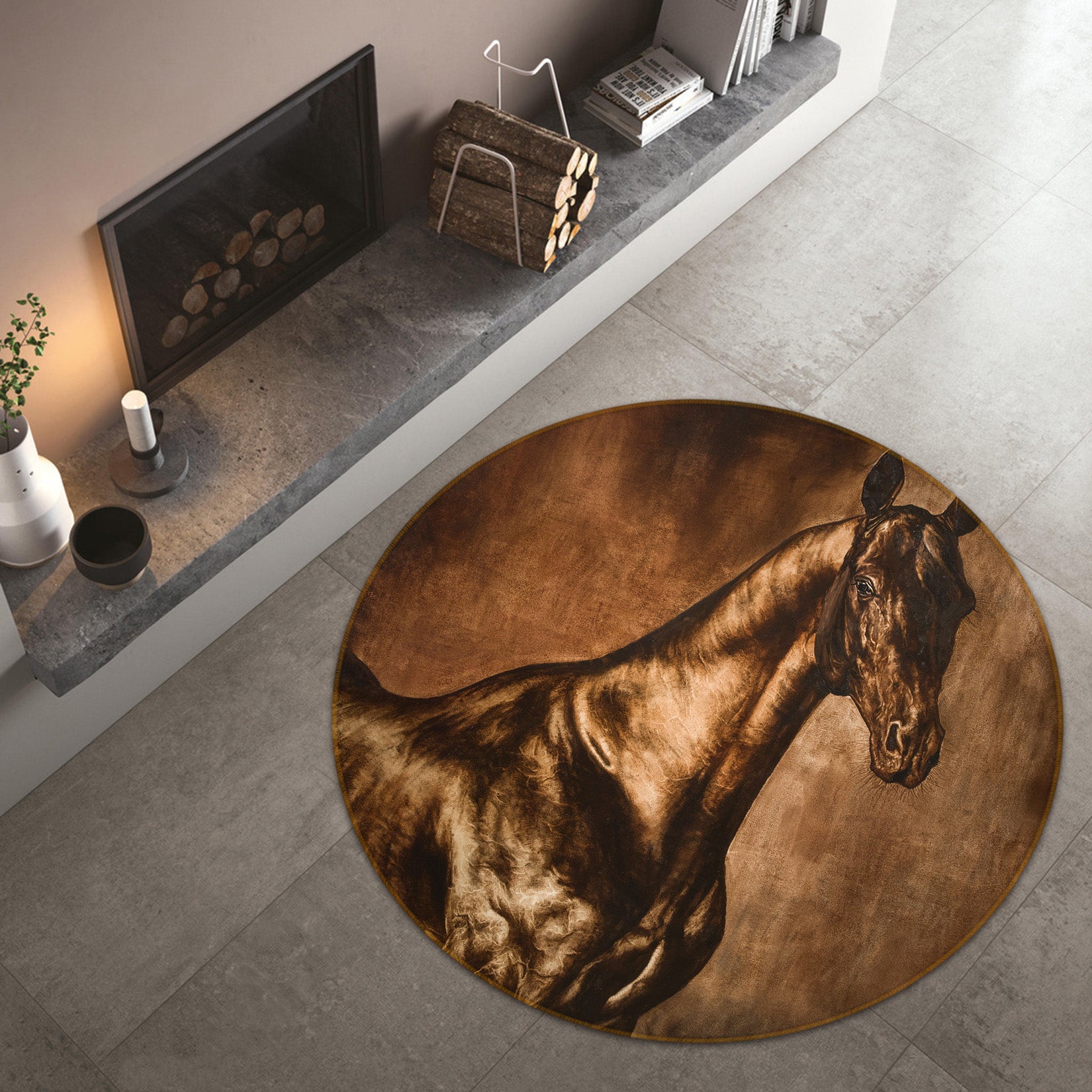 3D Dark Horse 38084 Animal Round Non Slip Rug Mat