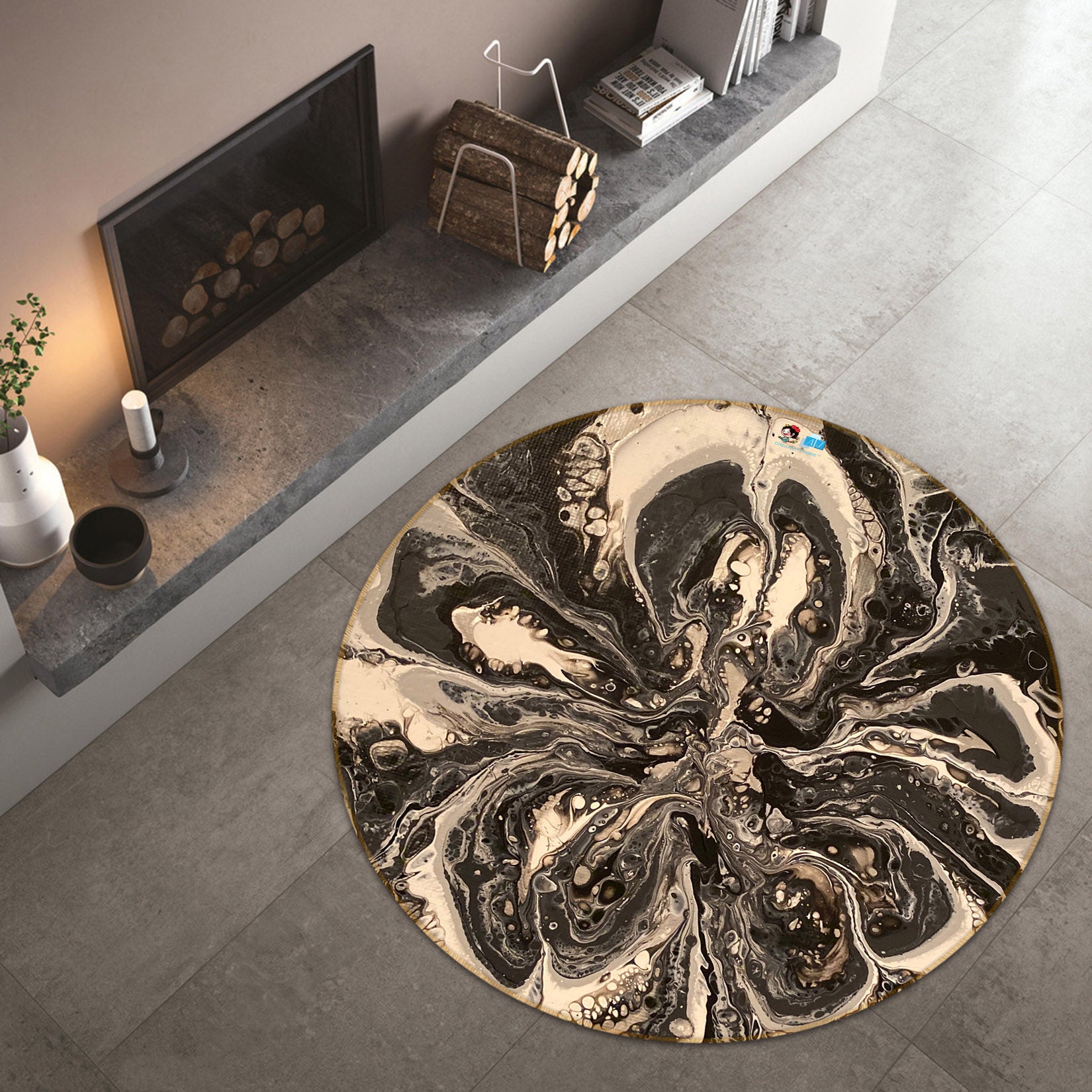 3D Black-Brown Texture 40003 Valerie Latrice Rug Round Non Slip Rug Mat