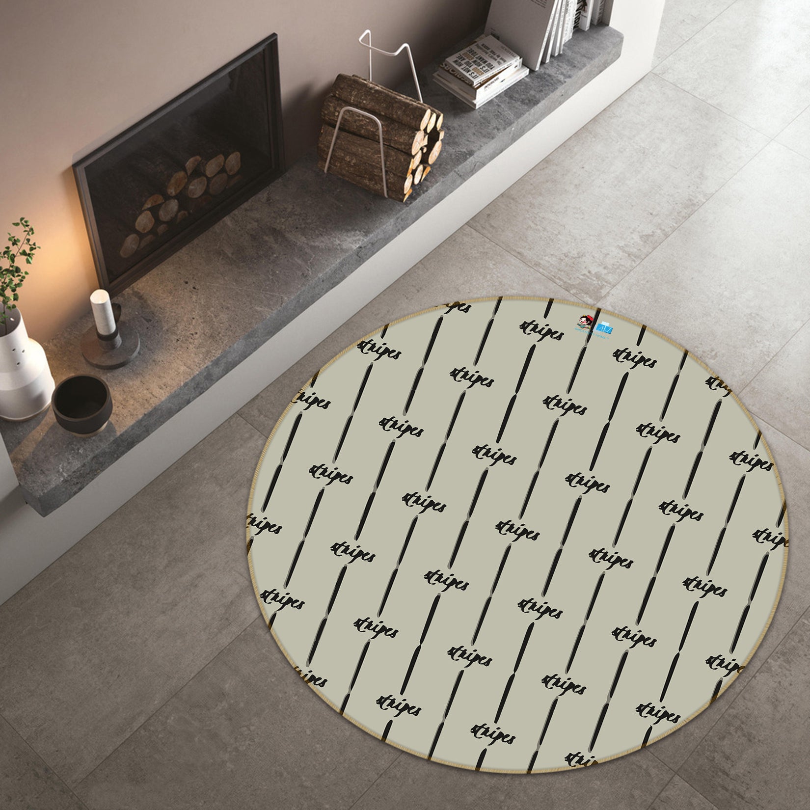 3D Line Stripes 10547 Kashmira Jayaprakash Rug Round Non Slip Rug Mat