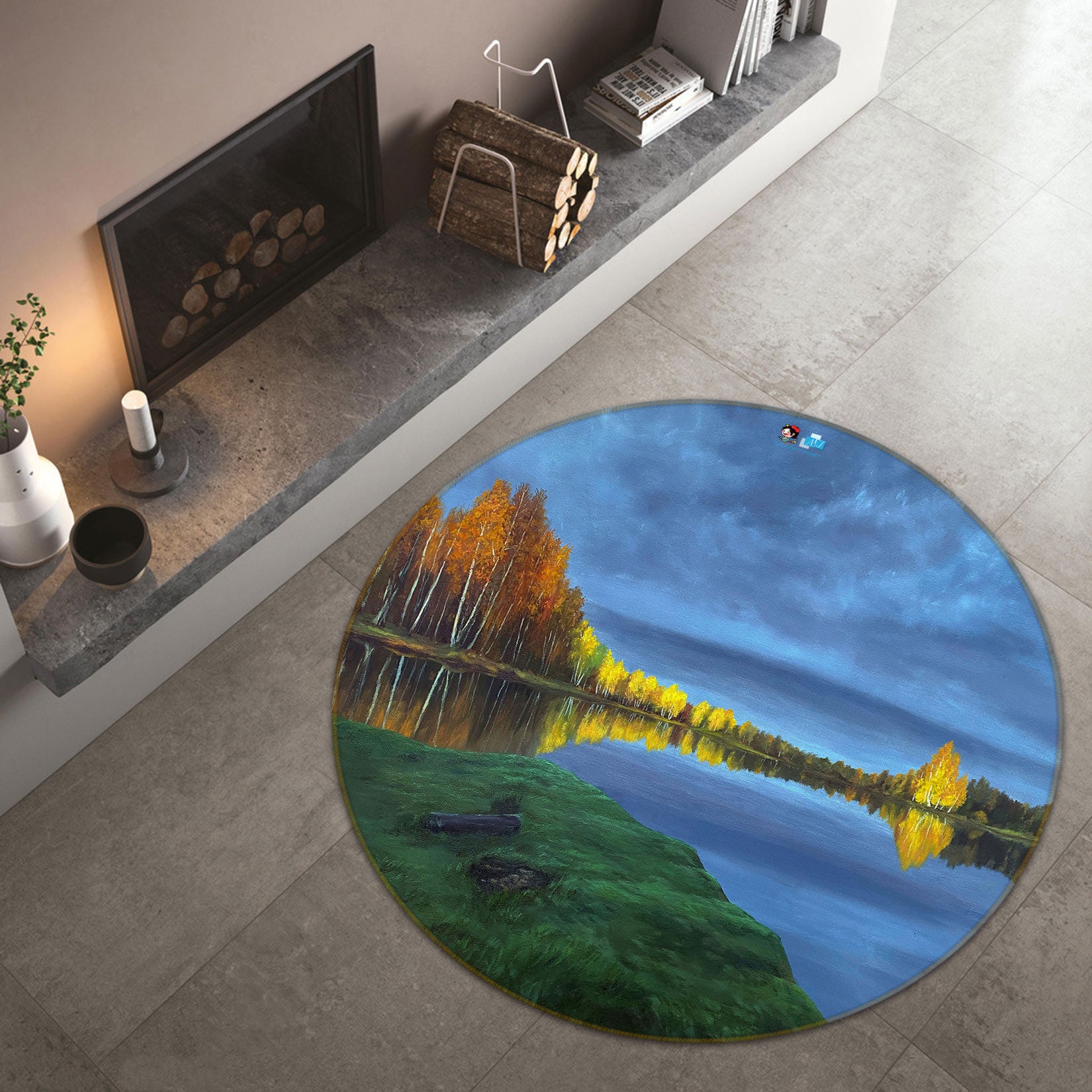 3D Woods Lake Grass 9725 Marina Zotova Rug Round Non Slip Rug Mat