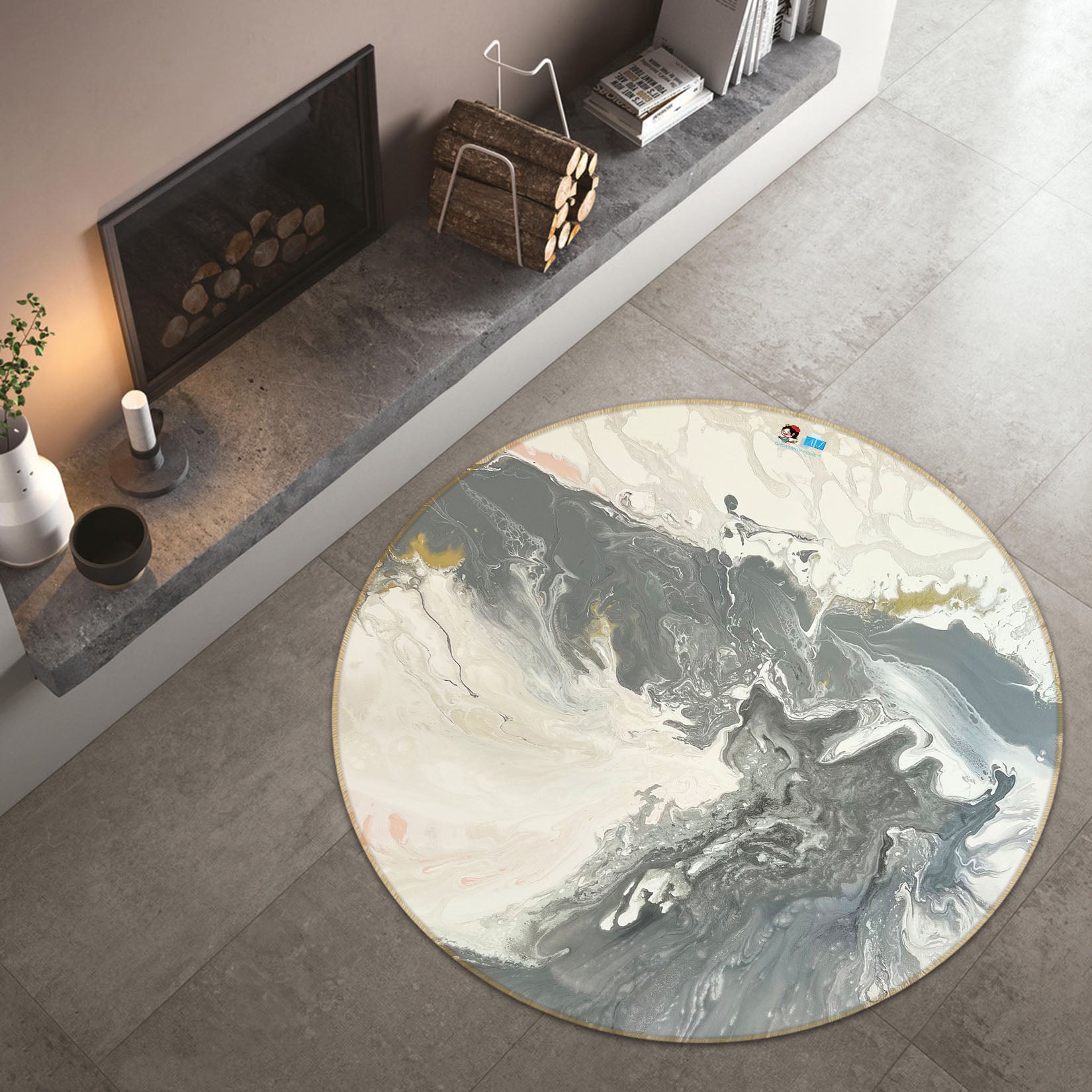 3D Ink Smudge 4045 Skromova Marina Rug Round Non Slip Rug Mat