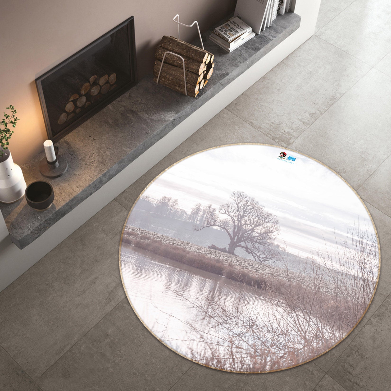 3D Tree Water 7339 Assaf Frank Rug Round Non Slip Rug Mat