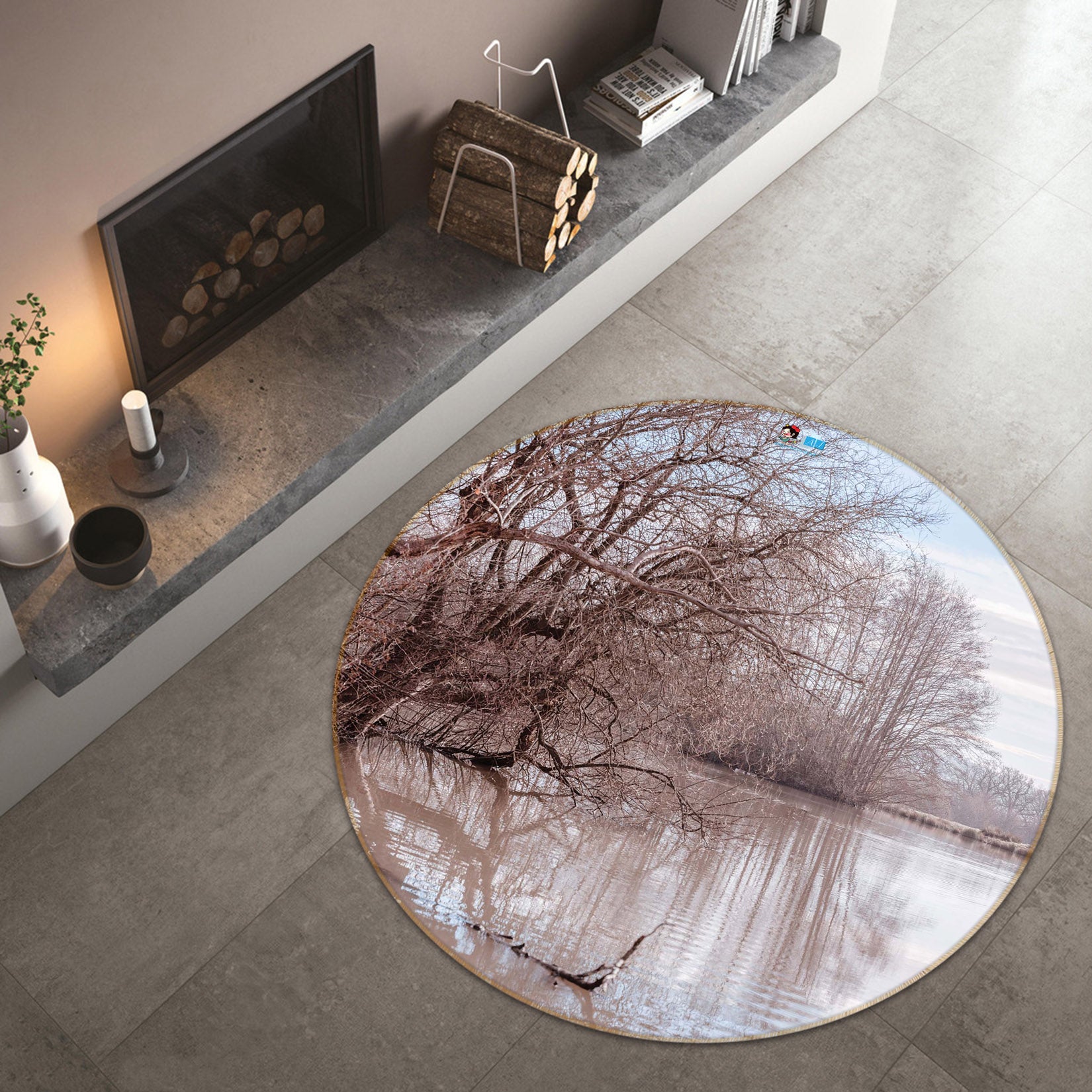 3D Bough Lake 7337 Assaf Frank Rug Round Non Slip Rug Mat