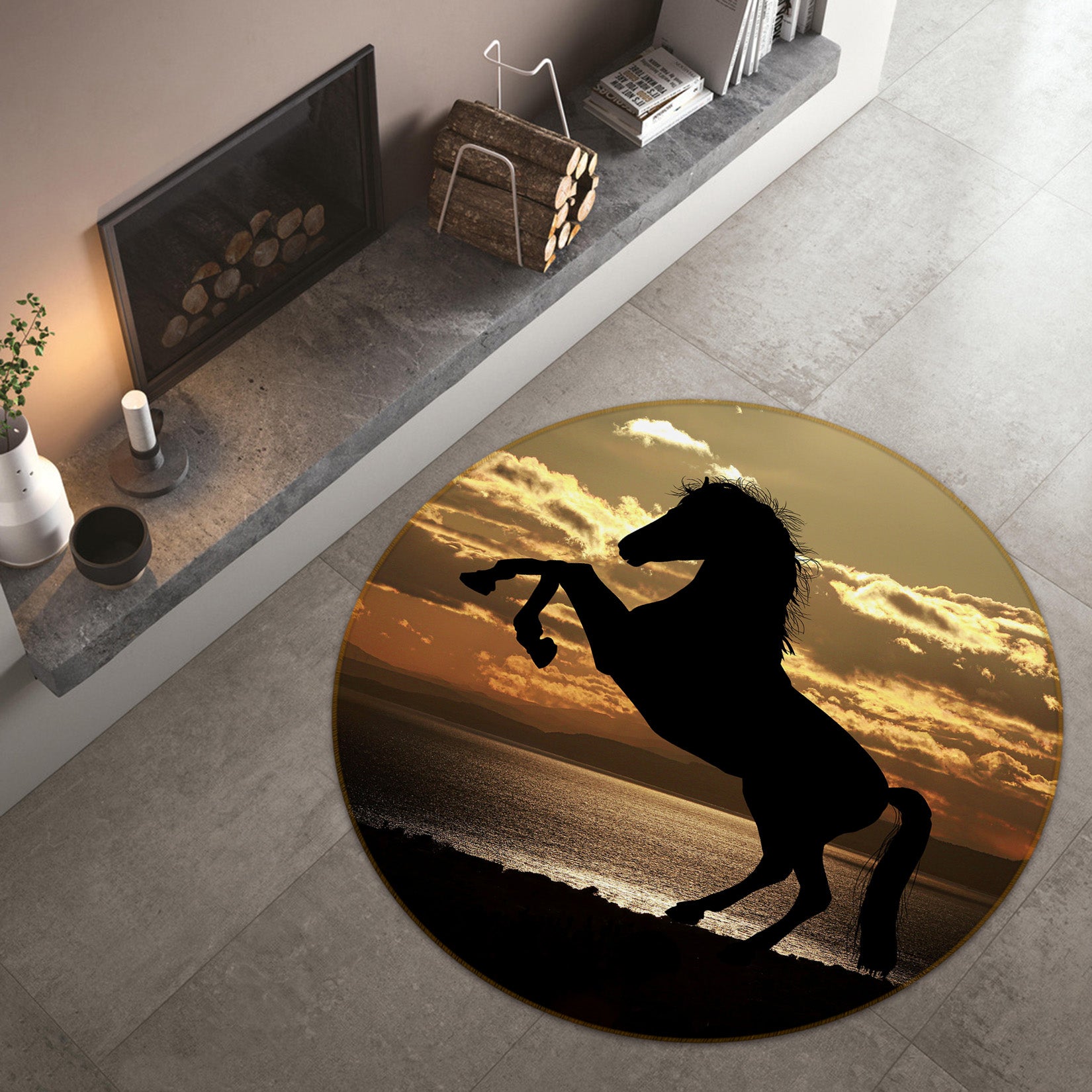 3D Horse 81292 Animal Round Non Slip Rug Mat