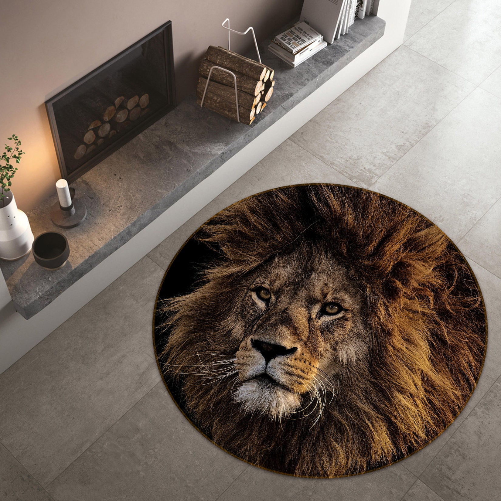 3D Lion 82003 Animal Round Non Slip Rug Mat