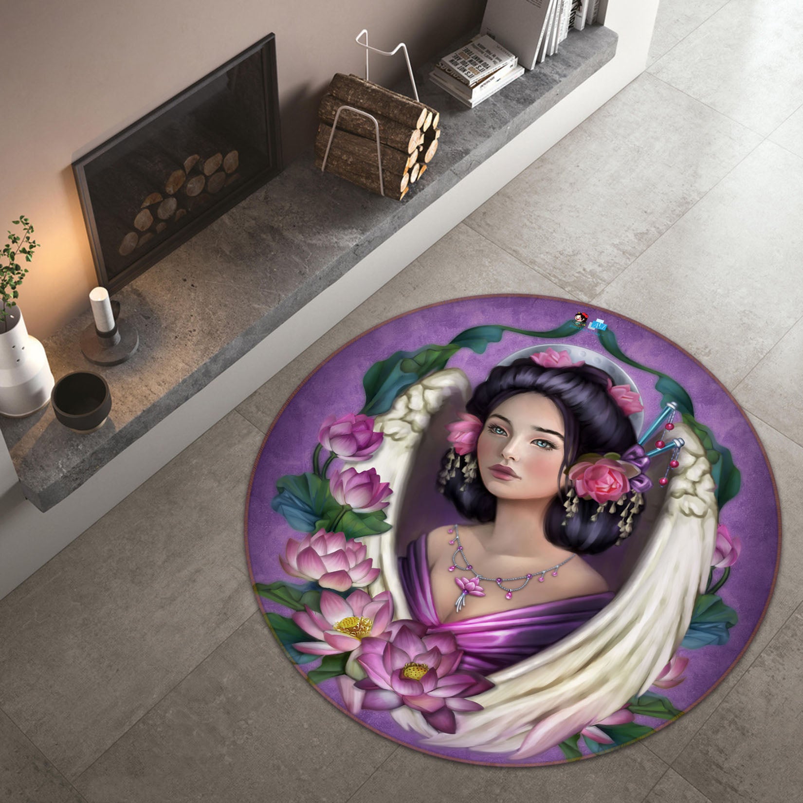 3D Lotus Woman 8910 Brigid Ashwood Rug Round Non Slip Rug Mat