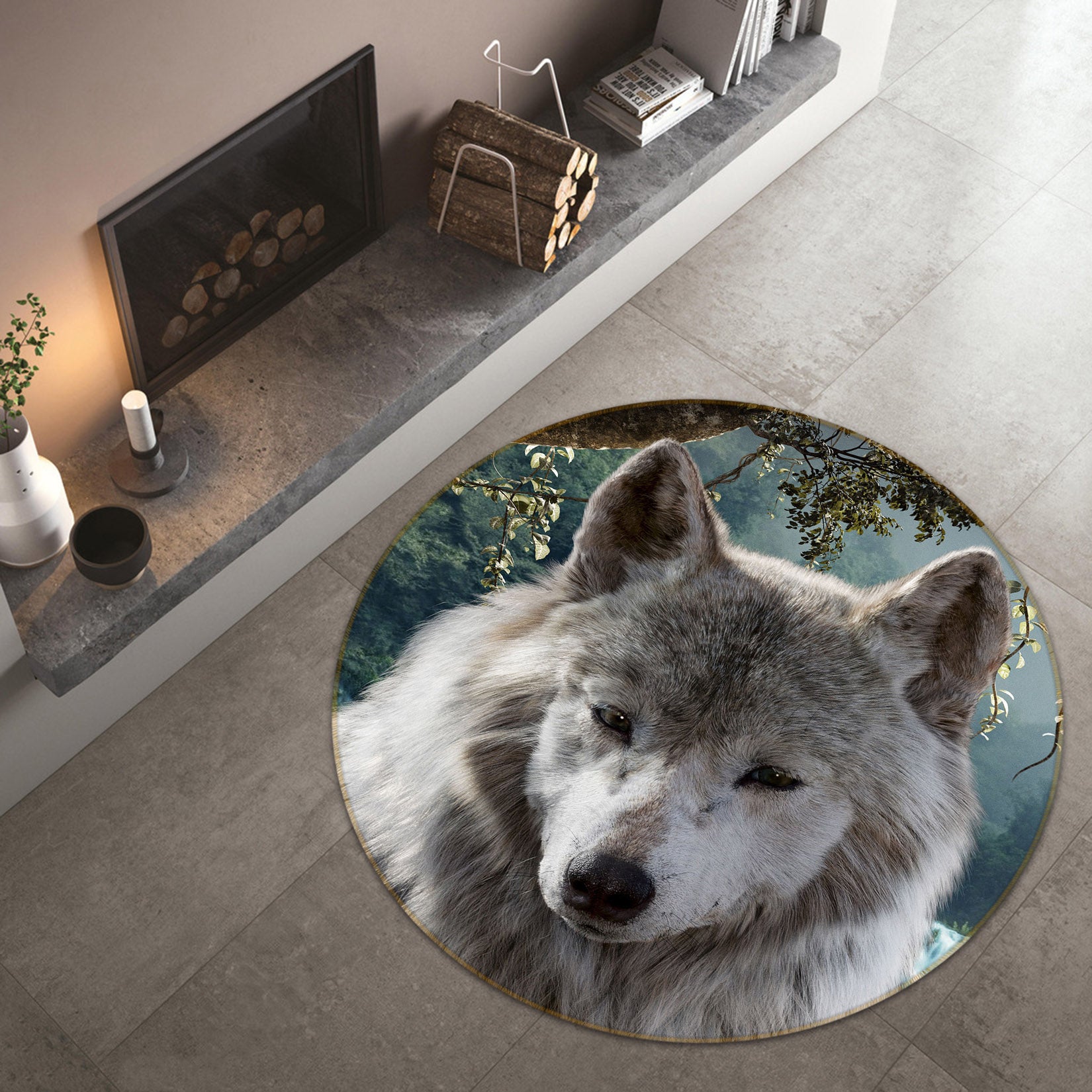 3D Wolf 38100 Animal Round Non Slip Rug Mat