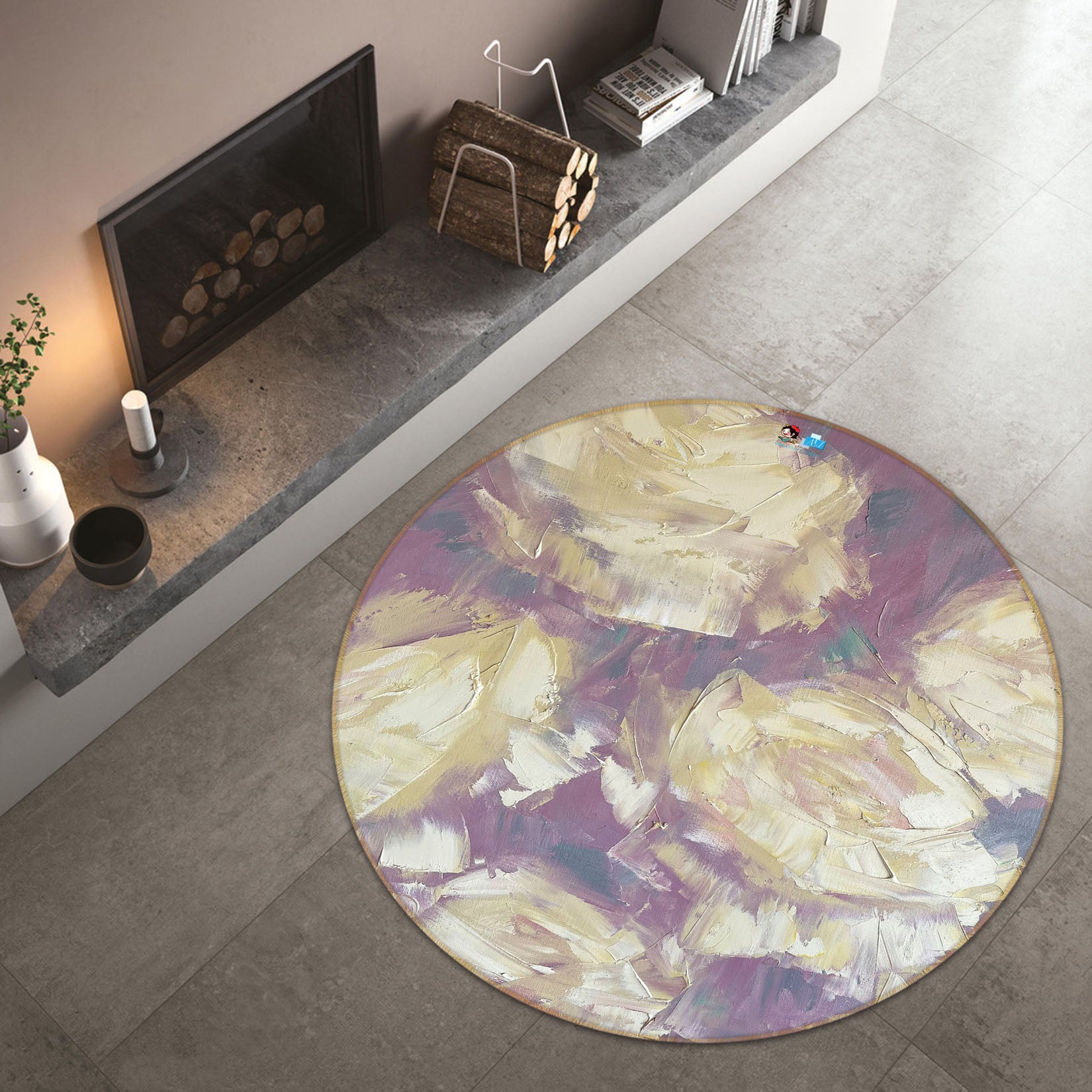 3D Yellow Pigment 3889 Skromova Marina Rug Round Non Slip Rug Mat