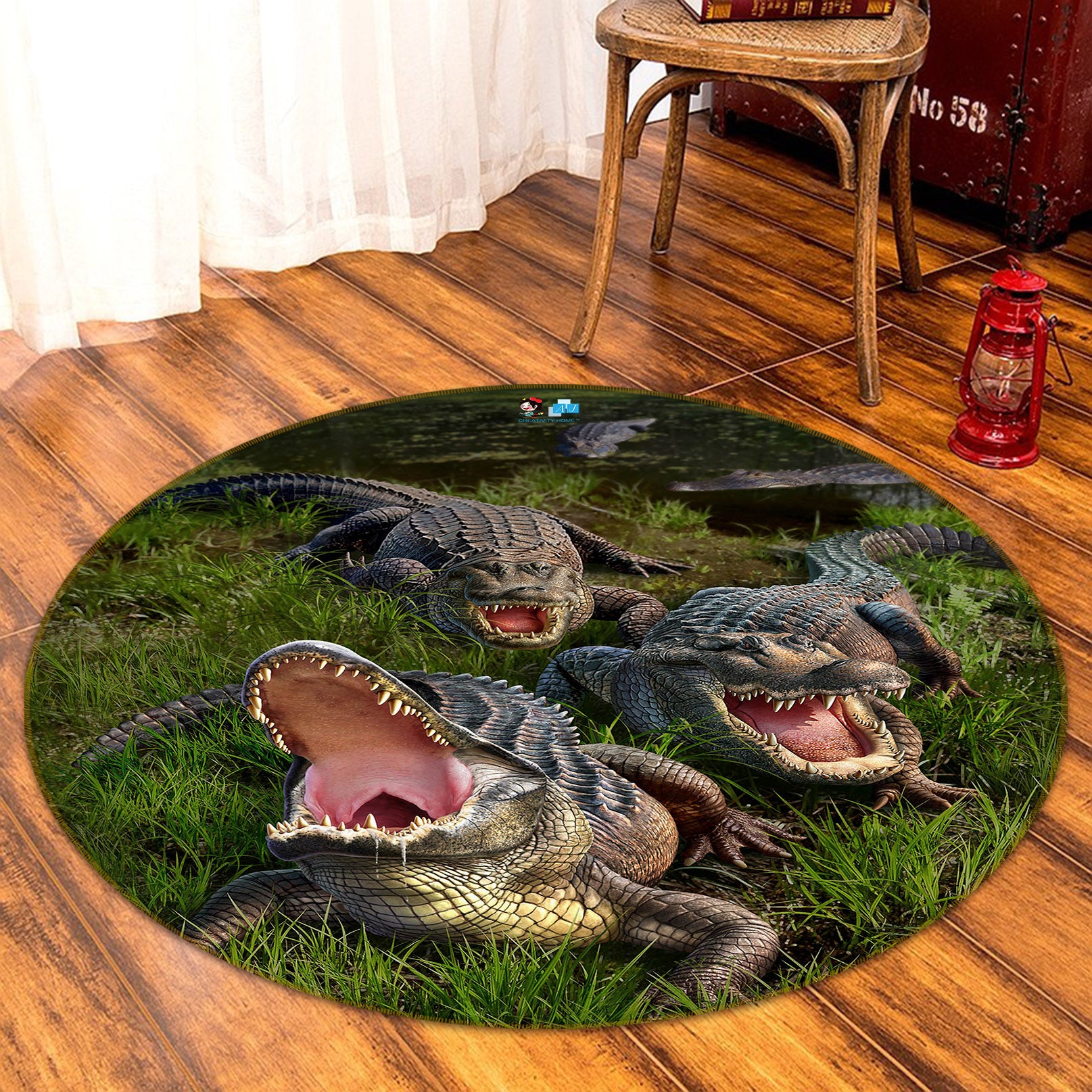 3D Crocodile 83114 Jerry LoFaro Rug Round Non Slip Rug Mat