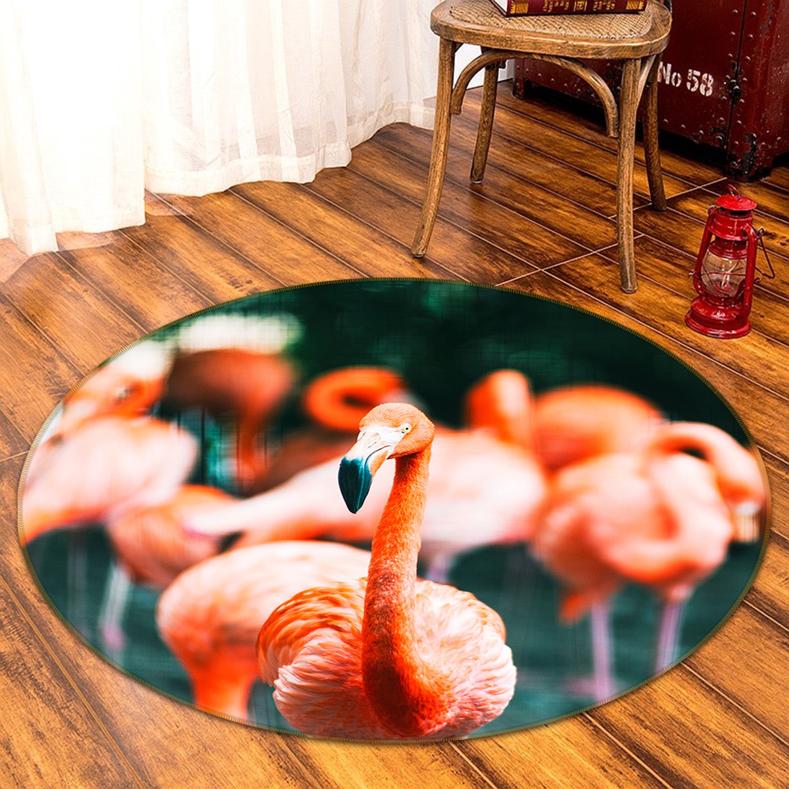3D Red Flamingo Group 82224 Animal Round Non Slip Rug Mat