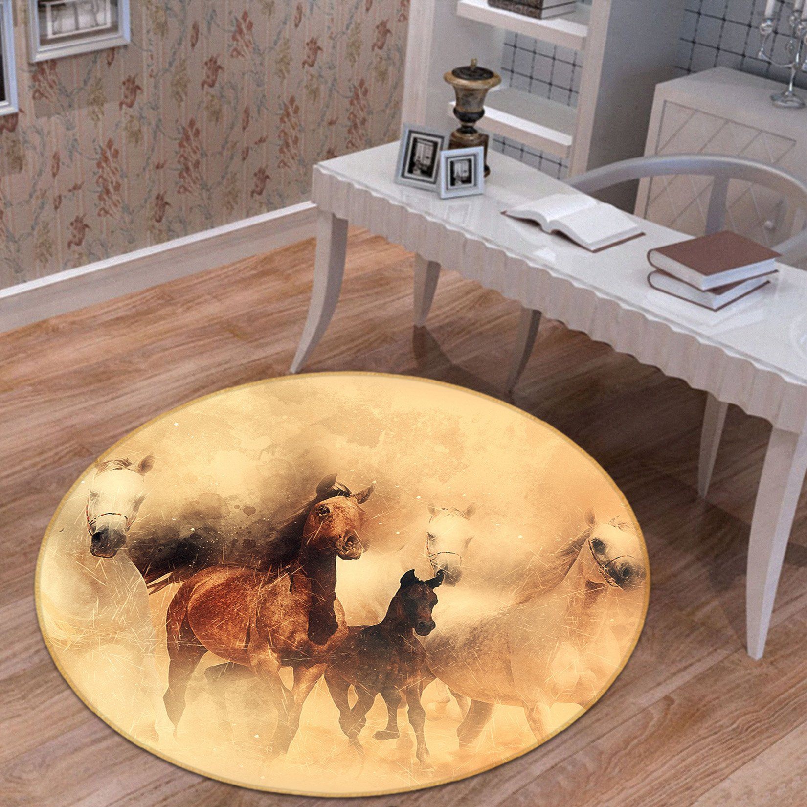 3D Running Horse 065 Animal Round Non Slip Rug Mat Mat AJ Creativity Home 