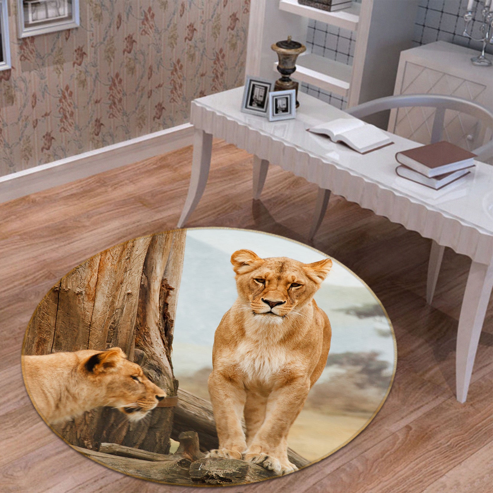 3D Lioness 82190 Animal Round Non Slip Rug Mat