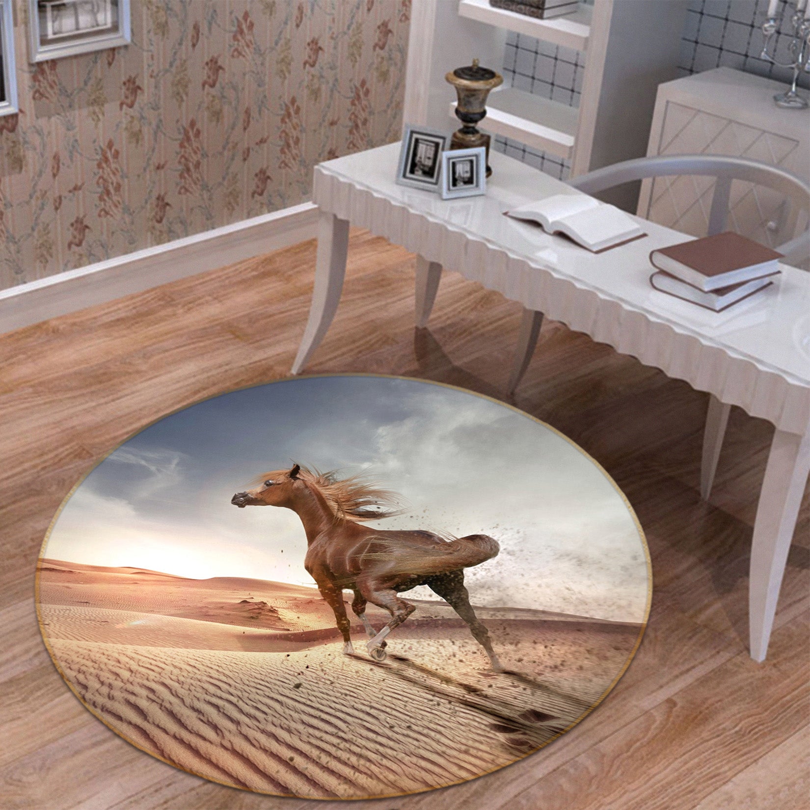 3D Desert Horse 82210 Animal Round Non Slip Rug Mat