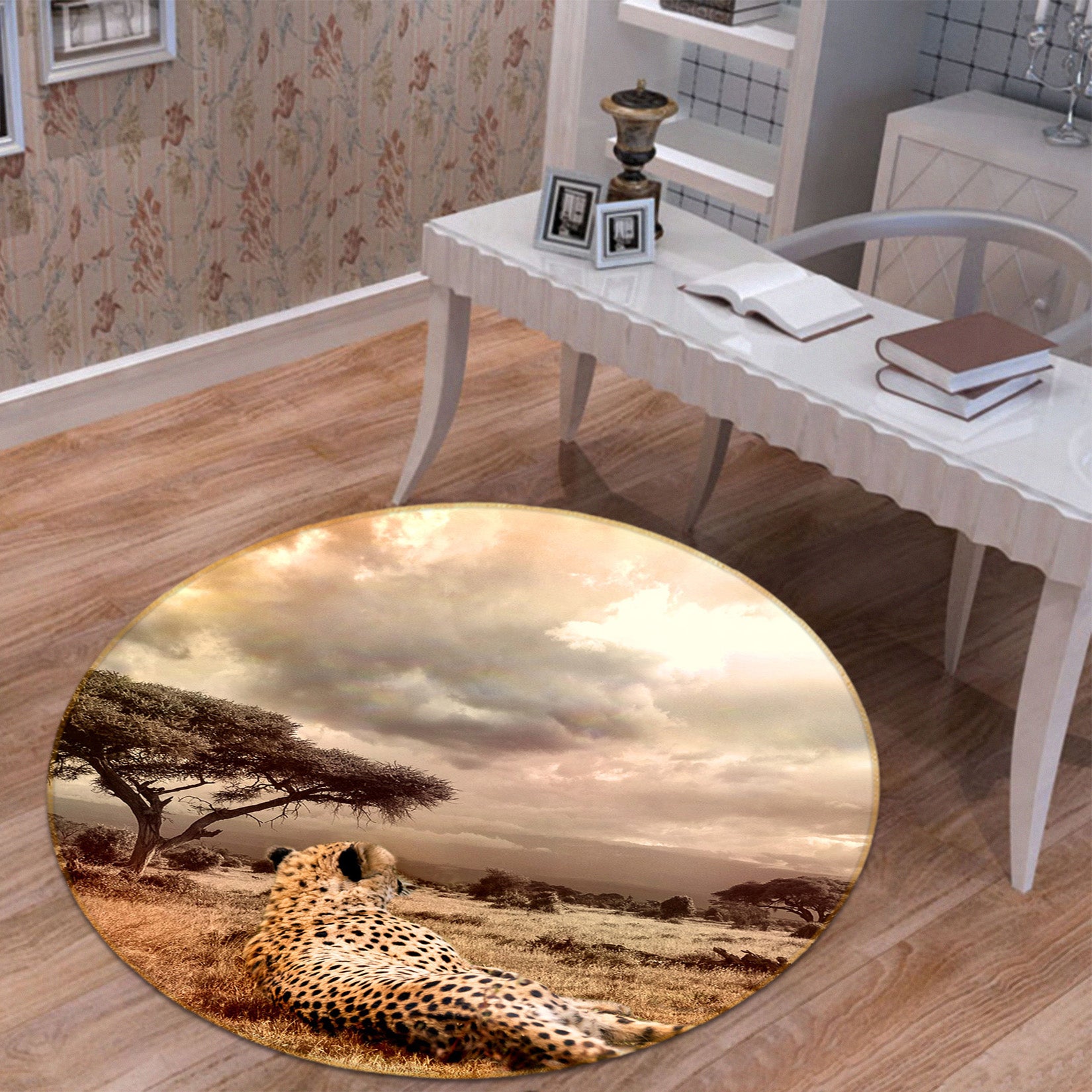 3D Tree Leopard 82203 Animal Round Non Slip Rug Mat