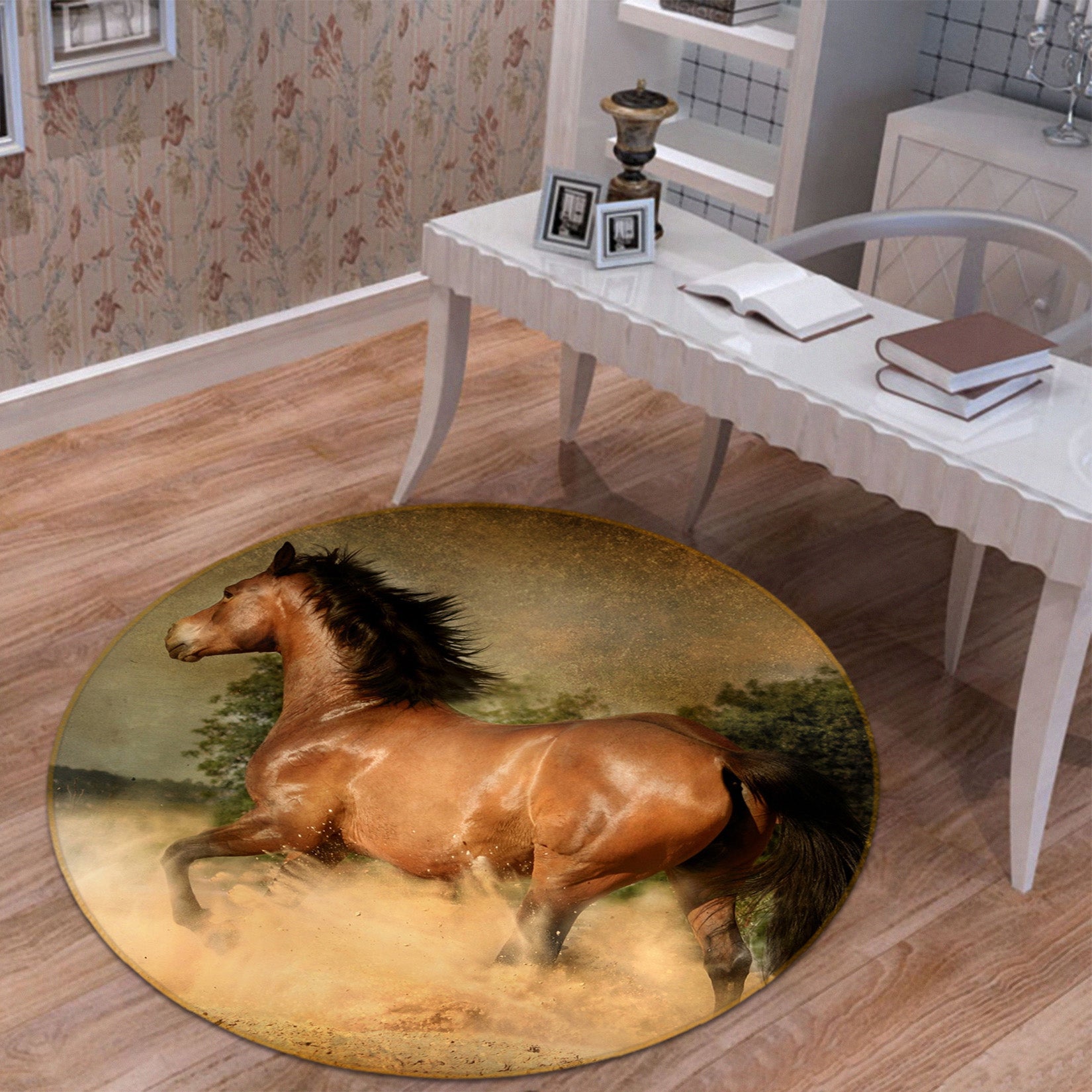 3D Brown Horse 82255 Animal Round Non Slip Rug Mat