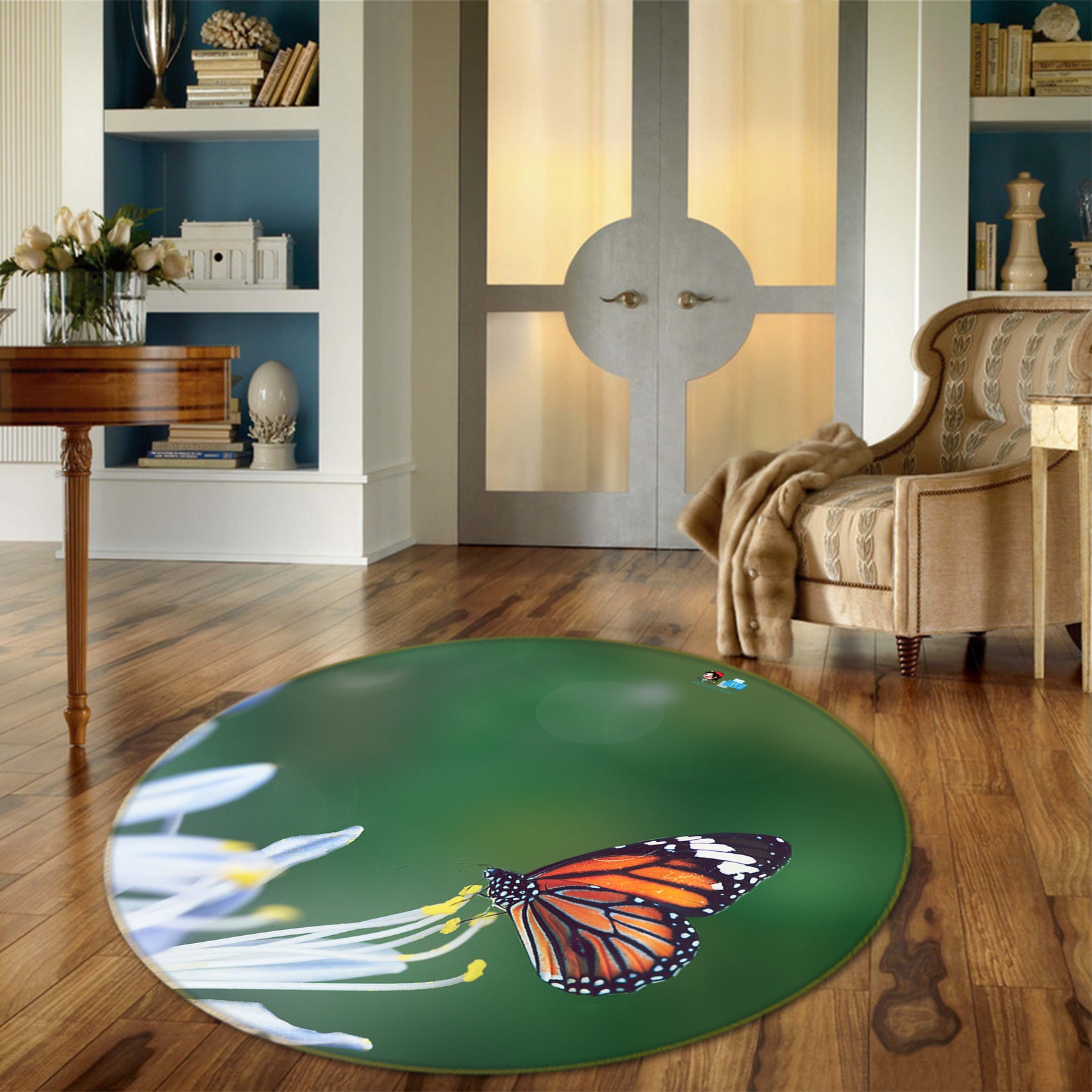 3D Petal Butterfly 82227 Animal Round Non Slip Rug Mat