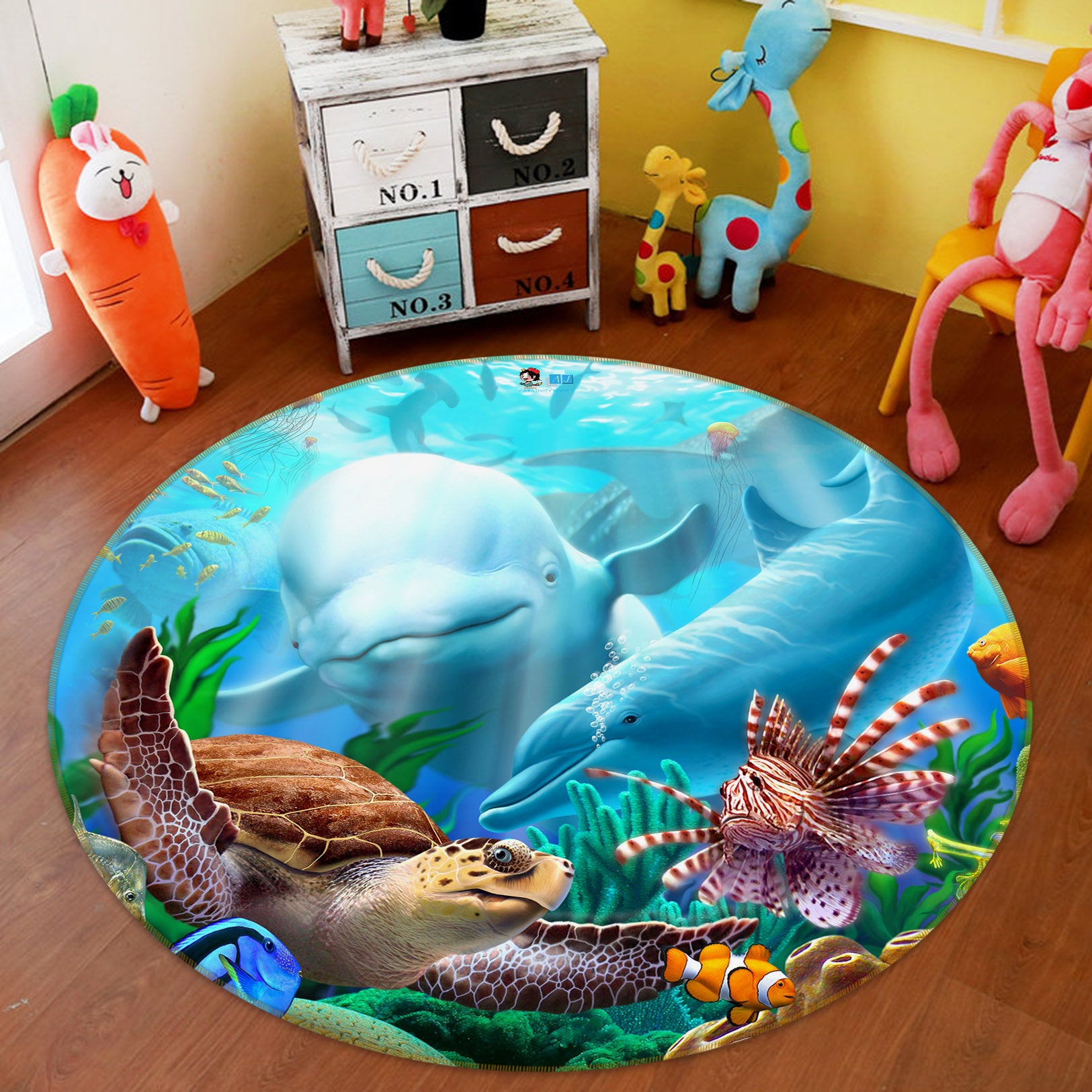 3D Sea Creatures 83143 Jerry LoFaro Rug Round Non Slip Rug Mat