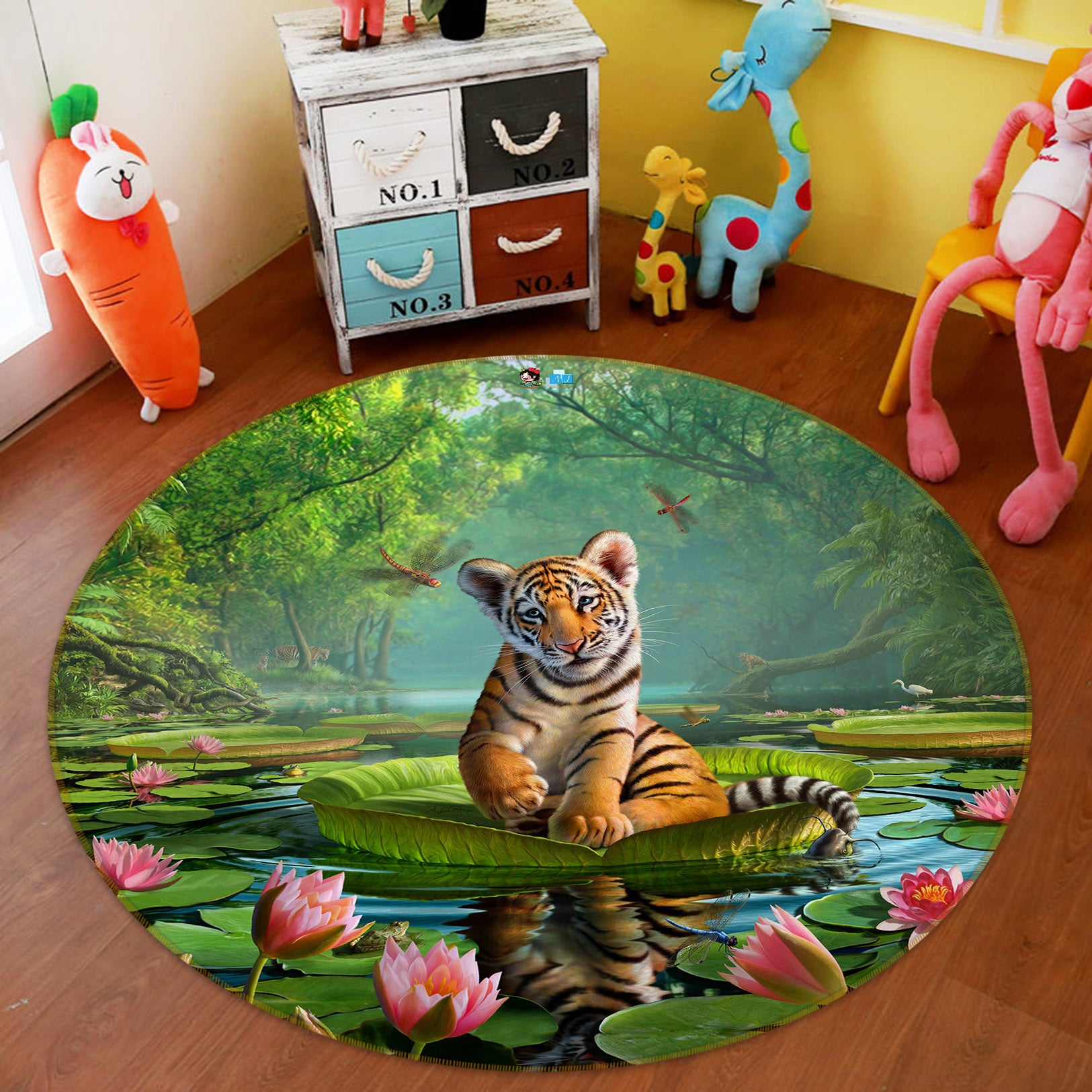 3D Little Tiger Lotus 83146 Jerry LoFaro Rug Round Non Slip Rug Mat