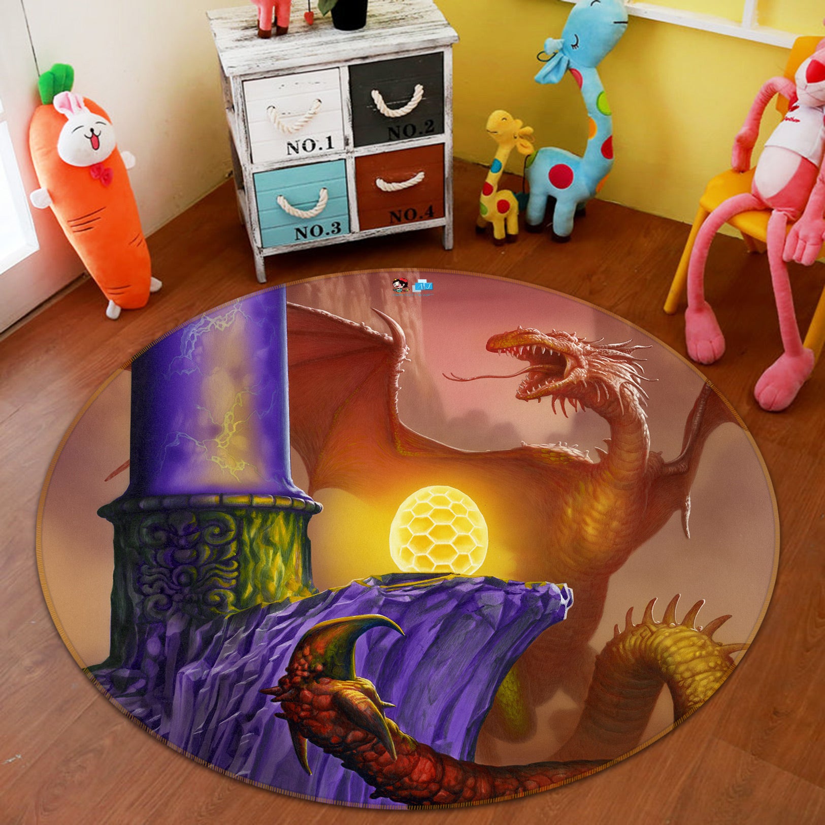 3D Red Dragon Golden Egg 6069 Ciruelo Rug Round Non Slip Rug Mat