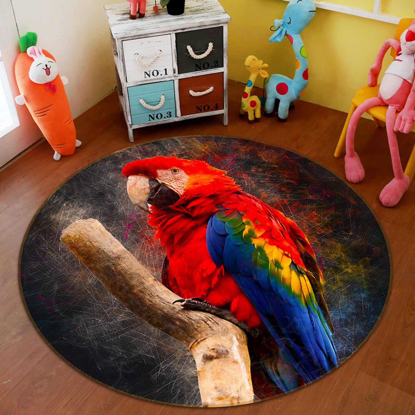 3D Parrot 82197 Animal Round Non Slip Rug Mat