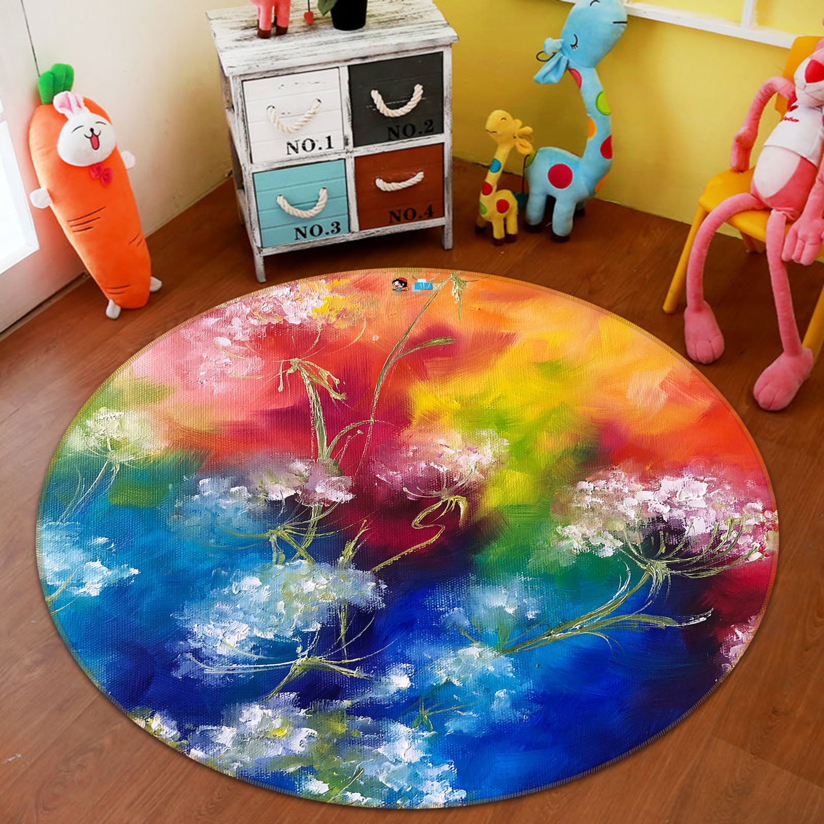 3D Colorful Flower 914 Skromova Marina Rug Round Non Slip Rug Mat