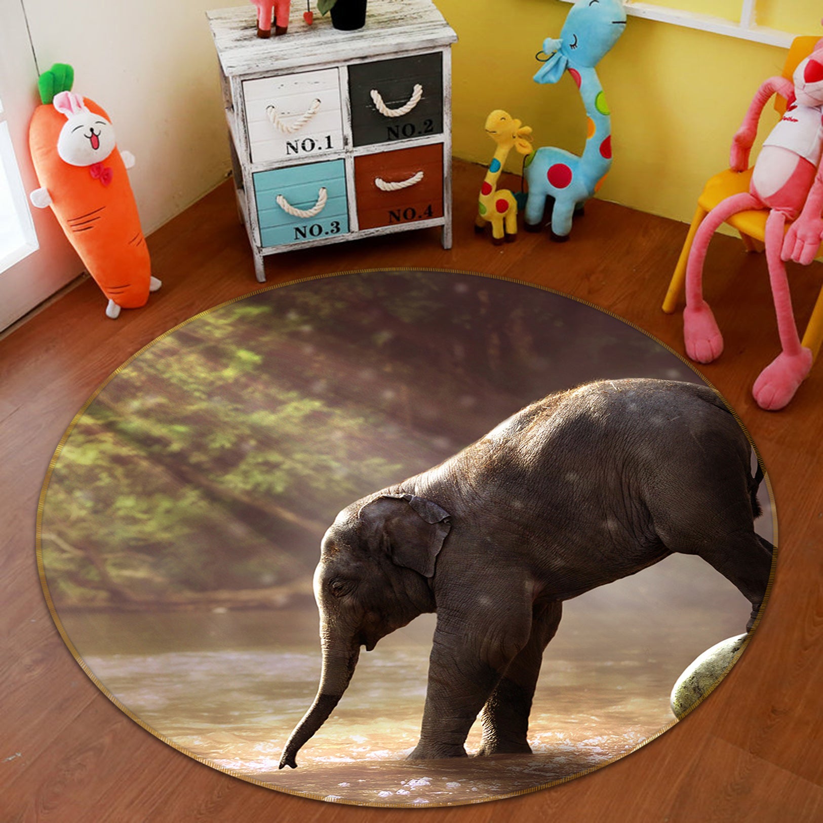 3D Elephant 82212 Animal Round Non Slip Rug Mat