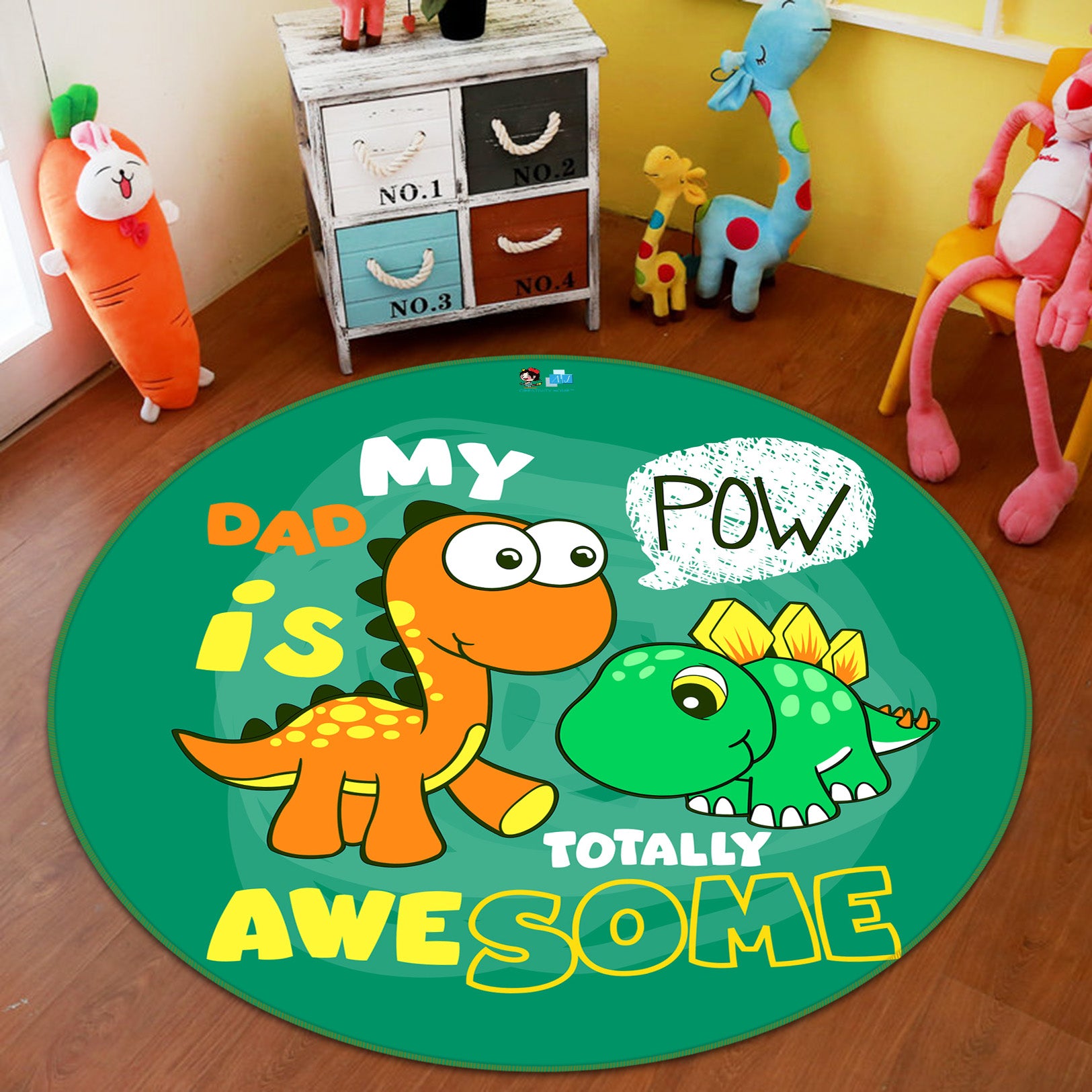 3D Cartoon Dinosaur 74211 Round Non Slip Rug Mat